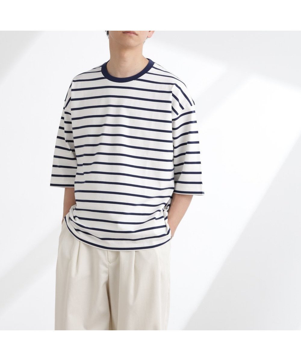 【ナノ ユニバース/nano universe / MEN】のルーズフィットワイドスリーブTシャツ 7分袖 インテリア・キッズ・メンズ・レディースファッション・服の通販 founy(ファニー) 　ファッション　Fashion　メンズファッション　Fashion for Men　2025年　2025　2025春夏・S/S　Spring/Summer 2025 SS25　カーゴパンツ　Cargo Pants, Utility Pants　シンプル　Simple, Minimal　デニム　Denim, Jeans Material　トレンド　Trend, Trending Now　パターン　Pattern, Design Print　ベスト　Vest, Waistcoat　ボーダー　Border, Stripe　ルーズ　Loose, Oversized　今夏　This Summer　夏　Summer　無地　Plain, Solid Color　パターン1|ID: prp329100004546603 ipo3291000000032711391