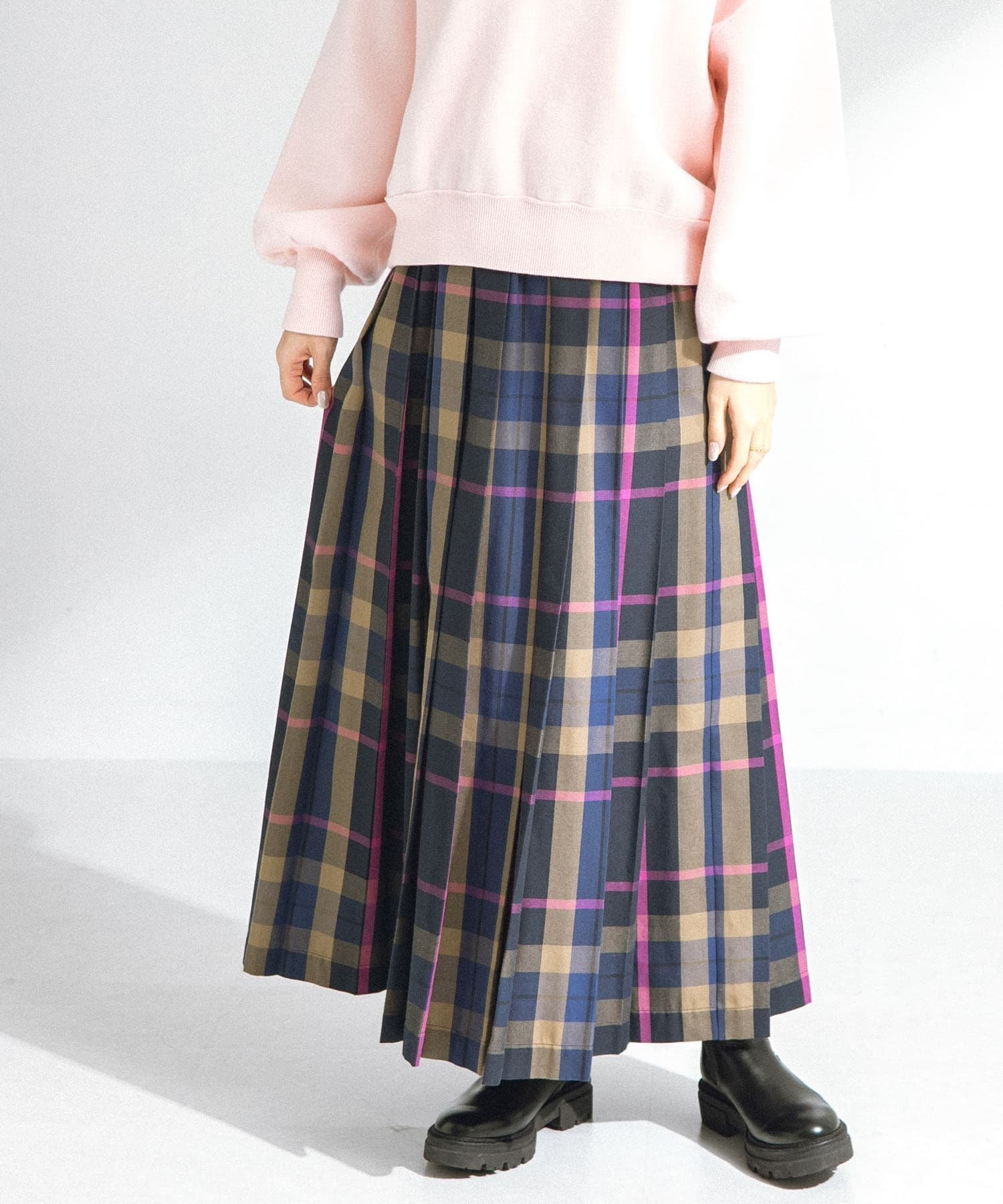 【サニーレーベル/Sonny Label / URBAN RESEARCH】の『低身長向けも展開』チェックプリーツイージースカート インテリア・キッズ・メンズ・レディースファッション・服の通販 founy(ファニー) 　ファッション　Fashion　レディースファッション　Fashion for Women　スカート　Skirts　チェック　Check, Plaid, Tartan　ロング　Long, Long-Length　今季　This Season, Current Season　ネイビー系|ID: prp329100004546882 ipo3291000000033846181