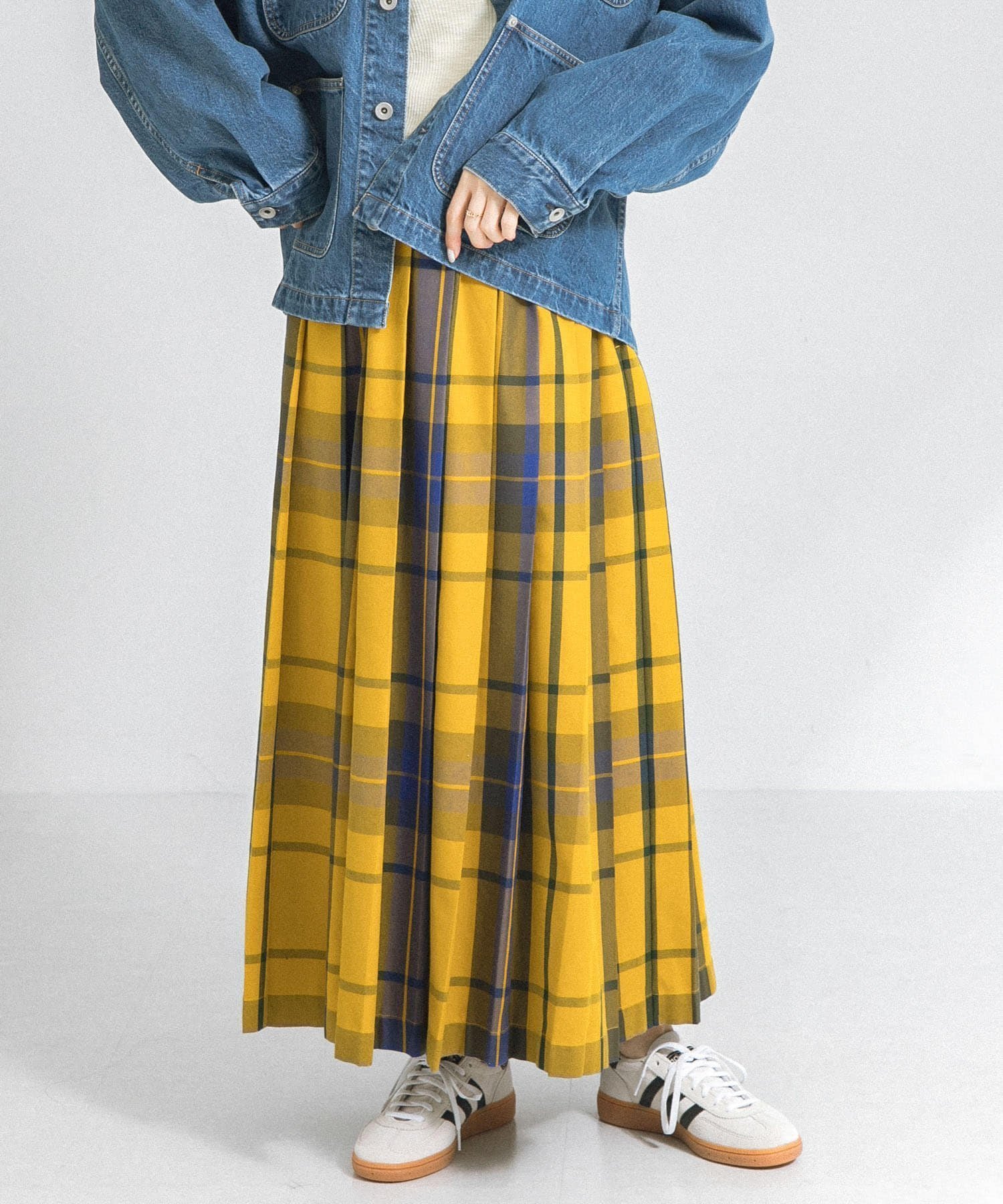 【サニーレーベル/Sonny Label / URBAN RESEARCH】の『低身長向けも展開』チェックプリーツイージースカート インテリア・キッズ・メンズ・レディースファッション・服の通販 founy(ファニー) 　ファッション　Fashion　レディースファッション　Fashion for Women　スカート　Skirts　チェック　Check, Plaid, Tartan　ロング　Long, Long-Length　今季　This Season, Current Season　イエロー系|ID: prp329100004546882 ipo3291000000033846183