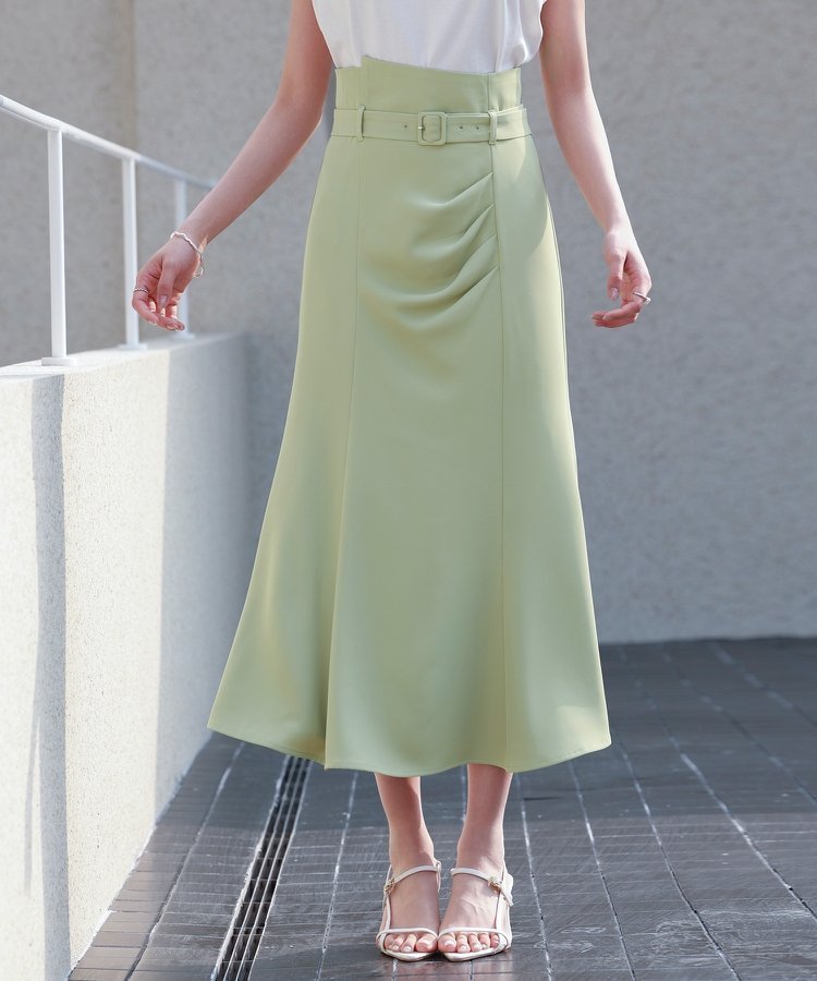 【セゾンドパピヨン/SAISON DE PAPILLON】のベルト付きタックドレープスカート インテリア・キッズ・メンズ・レディースファッション・服の通販 founy(ファニー) 　ファッション　Fashion　レディースファッション　WOMEN　スカート　Skirt　ベルト　Belts　マーメイド　Mermaid　グリーン|ID: prp329100004546894 ipo3291000000032380512