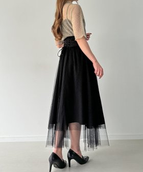 【ジュノア/JUNOAH】のバックレースアップチュールフレアスカート 人気、トレンドファッション・服の通販 founy(ファニー) ファッション Fashion レディースファッション Fashion for Women スカート Skirts Aライン・フレアスカート A-Line & Flared Skirts チュール Tulip, Tulip Motif |ID:prp329100004546932
