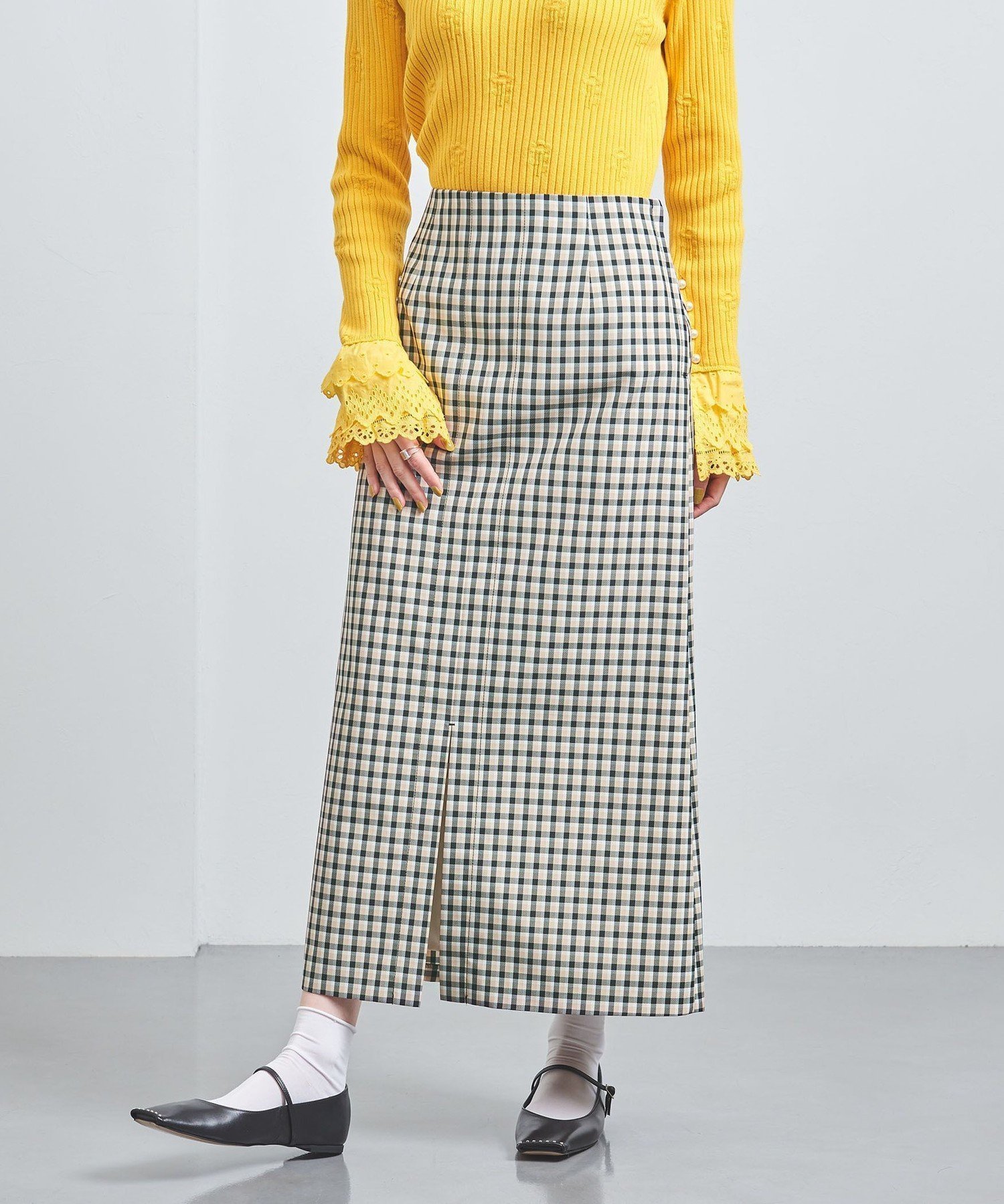 【その他のブランド/Other】のBONOTTO チェック Aライン スカート インテリア・キッズ・メンズ・レディースファッション・服の通販 founy(ファニー) 　ファッション　Fashion　レディースファッション　WOMEN　スカート　Skirt　Aライン/フレアスカート　Flared A-Line Skirts　イタリア　Italy　春　Spring　クール　Cool　ショート　Short　シンプル　Simple　スリット　Slit　チェック　Check　トレンド　Trend　バランス　Balance　フラット　Flat　フロント　Front　別注　Special Order　ロング　Long　冬　Winter　おすすめ　Recommend　BEIGE|ID: prp329100004546951 ipo3291000000032129872