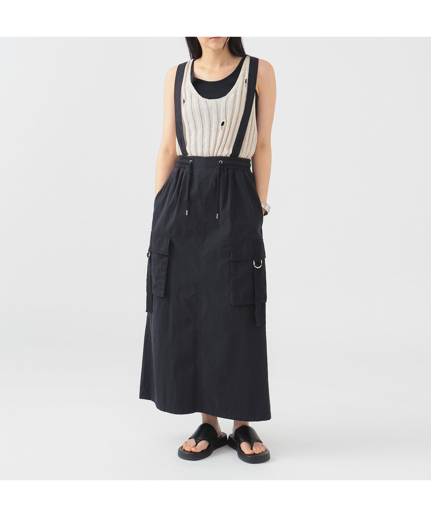 【ビーミングライフストアバイビームス/B:MING LIFE STORE by BEAMS】のミリタリー カーゴ ジャンパースカート(S~M) インテリア・キッズ・メンズ・レディースファッション・服の通販 founy(ファニー) 　ファッション　Fashion　レディースファッション　WOMEN　スカート　Skirt　おすすめ　Recommend　サンダル　Sandals　シンプル　Simple　スニーカー　Sneakers　スリット　Slit　ポケット　Pocket　ミリタリー　Military　リップ　Lip　ロング　Long　夏　Summer　INK_BLACK|ID: prp329100004547057 ipo3291000000032131011