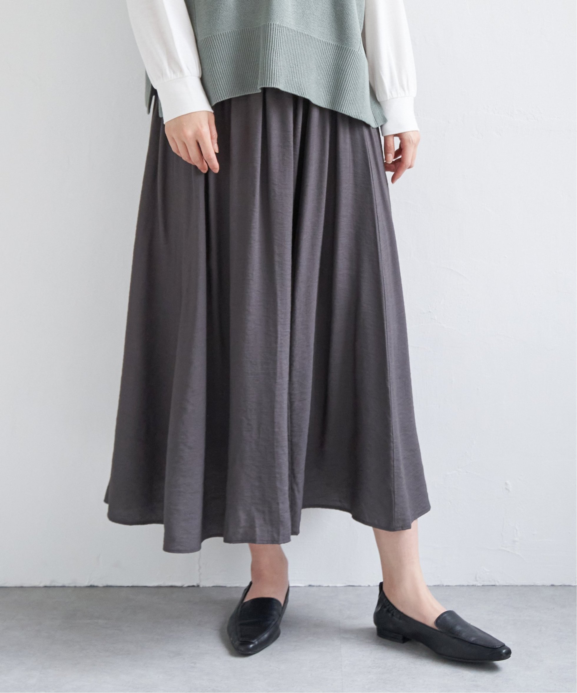 【イッカ/ikka】のボリュームギャザースラブスカート インテリア・キッズ・メンズ・レディースファッション・服の通販 founy(ファニー) 　ファッション　Fashion　レディースファッション　WOMEN　スカート　Skirt　イエロー　Yellow　エアリー　Airy　ギャザー　Gather　シンプル　Simple　トレンド　Trend　ドレープ　Drape　フレア　Flare　ベーシック　Basic　定番　Standard　春　Spring　チャコール|ID: prp329100004547061 ipo3291000000032315029