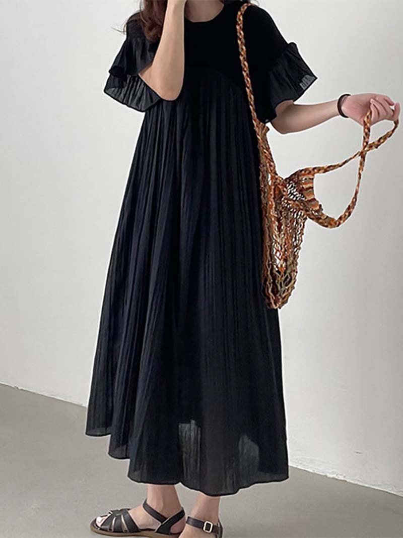 【ドゥーベル/Doux Belle】のロングワンピース 半袖 マキシワンピース インテリア・キッズ・メンズ・レディースファッション・服の通販 founy(ファニー) 　ファッション　Fashion　レディースファッション　Fashion for Women　ワンピース　Dresses　マキシ丈ワンピース・ロングドレス　Maxi Dresses / Long One-Pieces　スタイリッシュ　Stylish, Fashionable　スニーカー　Sneakers, Trainers　ネックレス　Necklace, Pendant Necklace　パーティ　Party, Party Style　フリル　Frill, Ruffle　フレア　Flare, Flared　マキシ　Maxi, Full Length　ロング　Long, Long-Length　二次会　After Party　半袖　Short Sleeve, Half Sleeve　ブラック|ID: prp329100004547132 ipo3291000000032751773