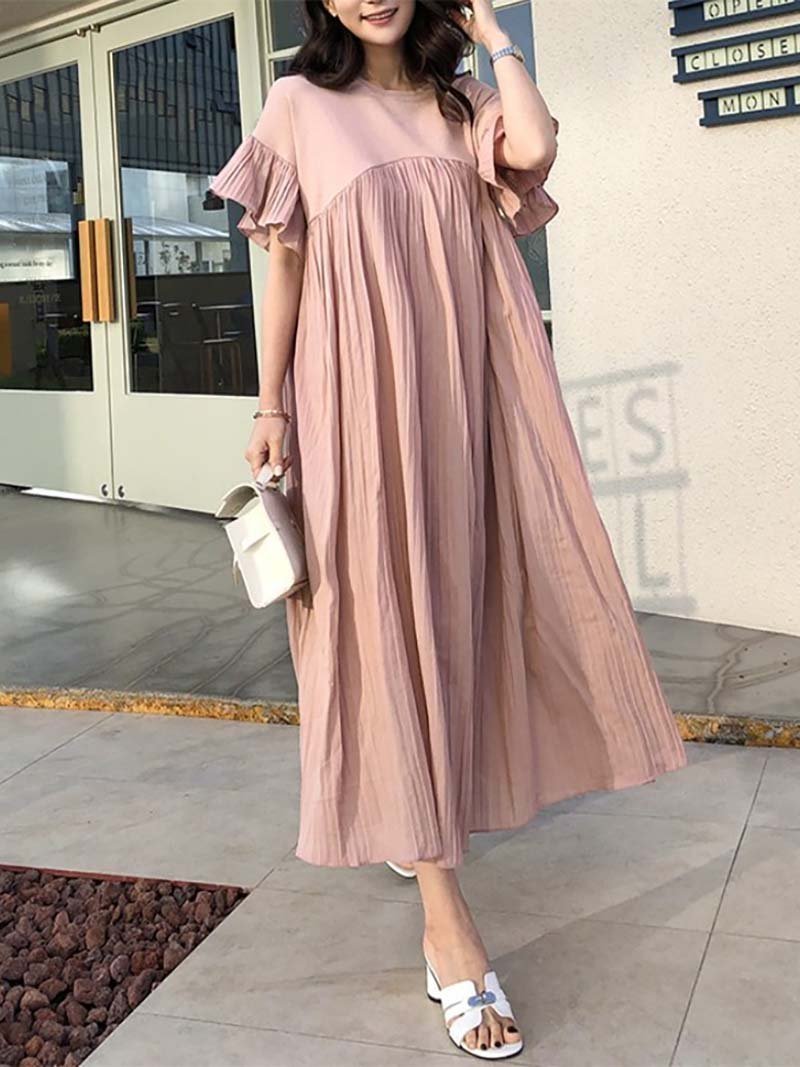 【ドゥーベル/Doux Belle】のロングワンピース 半袖 マキシワンピース インテリア・キッズ・メンズ・レディースファッション・服の通販 founy(ファニー) 　ファッション　Fashion　レディースファッション　Fashion for Women　ワンピース　Dresses　マキシ丈ワンピース・ロングドレス　Maxi Dresses / Long One-Pieces　スタイリッシュ　Stylish, Fashionable　スニーカー　Sneakers, Trainers　ネックレス　Necklace, Pendant Necklace　パーティ　Party, Party Style　フリル　Frill, Ruffle　フレア　Flare, Flared　マキシ　Maxi, Full Length　ロング　Long, Long-Length　二次会　After Party　半袖　Short Sleeve, Half Sleeve　ピンク|ID: prp329100004547132 ipo3291000000032751775