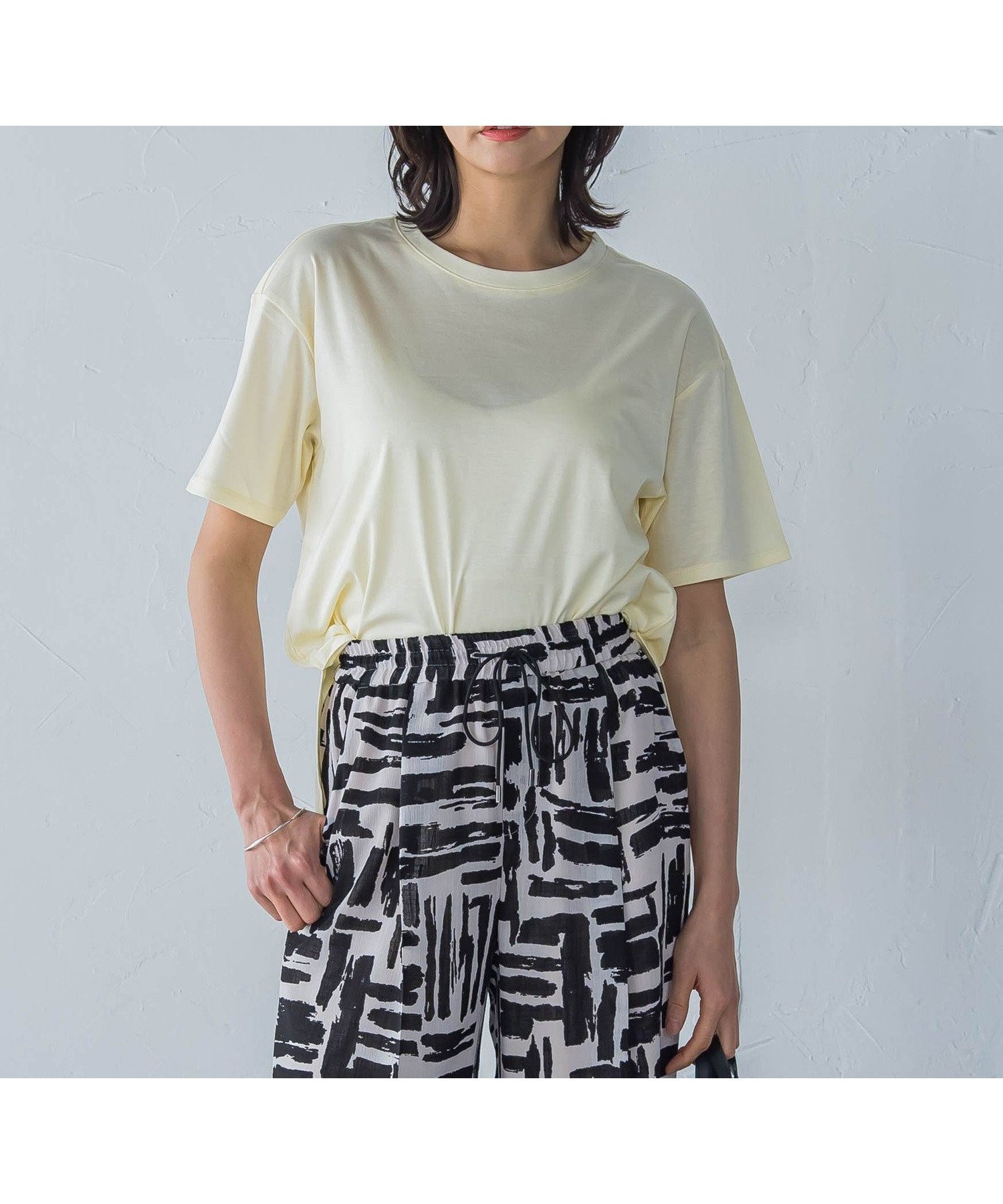 【ロートレ アモン/LAUTRE AMONT】の【WEB限定】【3サイズ】コットン汗じみ防止カットソー≪洗える/接触冷感≫ インテリア・キッズ・メンズ・レディースファッション・服の通販 founy(ファニー) 　ファッション　Fashion　レディースファッション　Ladies' Fashion Online　トップス・カットソー　Tops/Tshirt　カットソー　Cut and Sewn　カットソー　Cut And Sew　洗える　Washable　イエロー|ID: prp329100004547182 ipo3291000000032654151