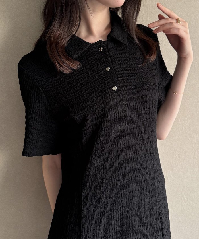 【ジュノア/JUNOAH】のハートボタンストレッチジャガードポロワンピース インテリア・キッズ・メンズ・レディースファッション・服の通販 founy(ファニー) https://founy.com/ ファッション Fashion レディースファッション Ladies' Fashion Online ワンピース Dress |ID: prp329100004547184 ipo3291000000032621671