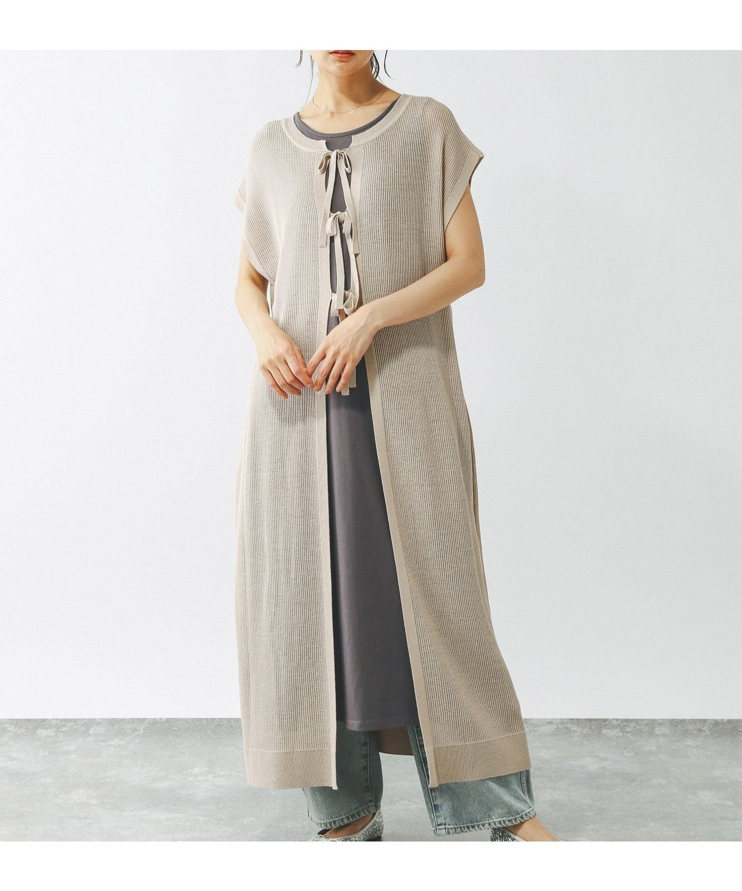 【グローバルワーク/GLOBAL WORK】の2WAYメッシュSETワンピース/321490 インテリア・キッズ・メンズ・レディースファッション・服の通販 founy(ファニー) 　ファッション　Fashion　レディースファッション　Ladies' Fashion Online　ワンピース　Dress　おすすめ　Recommend　タンク　Tank　デニム　Denim　ベスト　Vest　メッシュ　Mesh　リラックス　Relax　ロング　Long　夏　Summer　グレージュ51|ID: prp329100004547186 ipo3291000000032605243