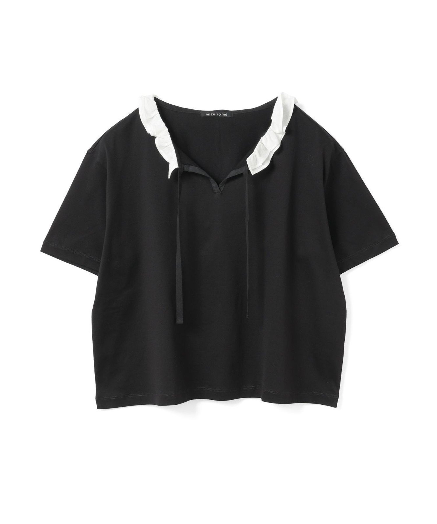 【マーコート/MARcourt】のmizuiro ind フリル襟プルオーバー インテリア・キッズ・メンズ・レディースファッション・服の通販 founy(ファニー) 　ファッション　Fashion　レディースファッション　Fashion for Women　トップス・カットソー　Cut & Sew Tops　カジュアルプルオーバー・ニットトップス　Pullovers & Knit Tops / Casual Pullovers　カットソー　Cut and Sewn Top　バランス　Balance, Style Balance　フリル　Frill, Ruffle　ボトム　Bottoms, Lower Wear　ポケット　Pocket, Pocket Detail　無地　Plain, Solid Color　ブラック×オフホワイトA|ID: prp329100004547204 ipo3291000000033636853