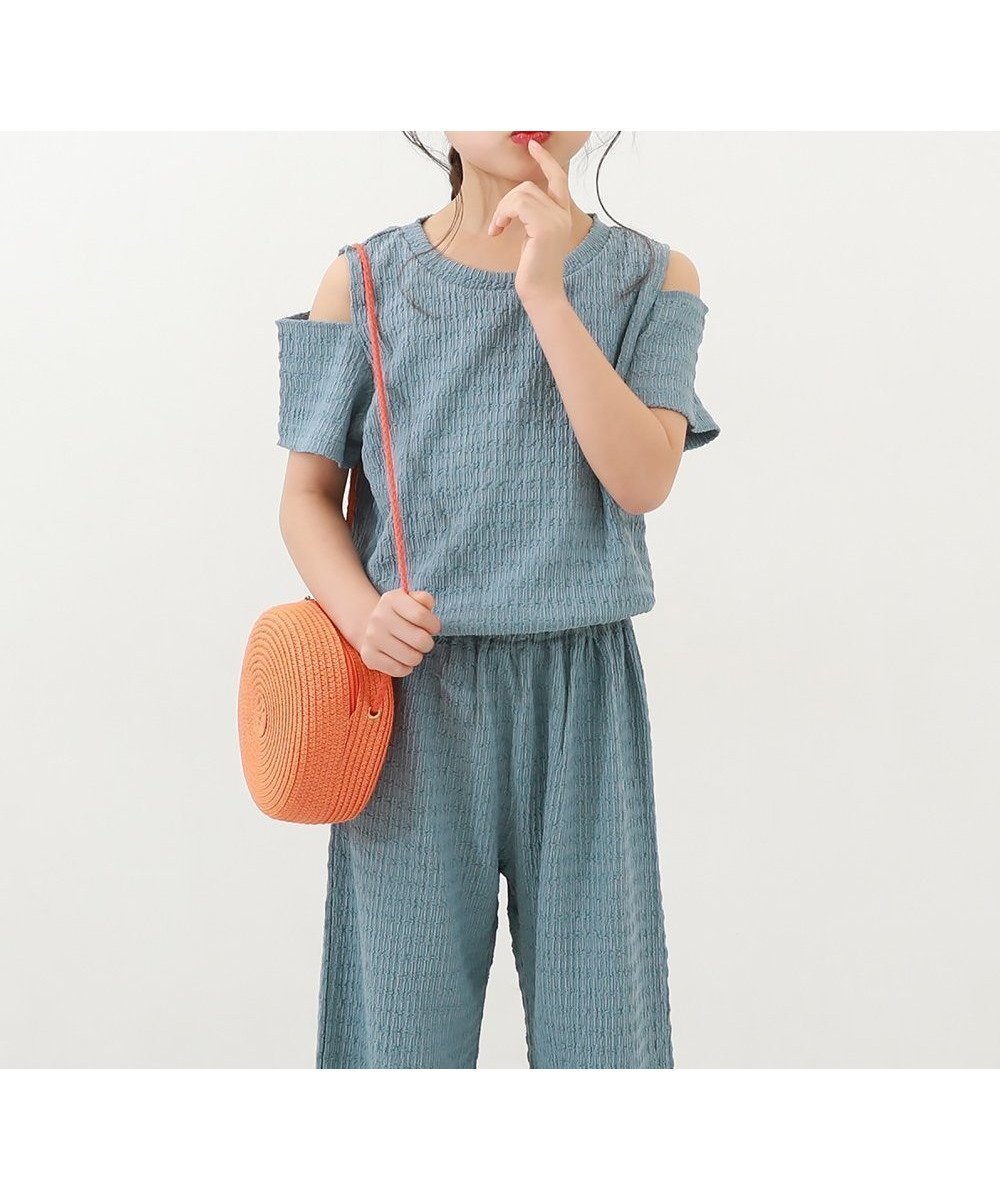 【デビロック/devirock / KIDS】の【セットアップ】肩開きトップス ワイドパンツ セットアップ 25SS インテリア・キッズ・メンズ・レディースファッション・服の通販 founy(ファニー) 　ファッション　Fashion　キッズファッション　KIDS　トップス・カットソー　Tops/Tees/Kids　ボトムス　Bottoms/Kids　セットアップ　Setup/Kids　トップス　Tops　キャミ　Cami　サンダル　Sandals　セットアップ　Set Up　デニム　Denim　リゾート　Resort　ワイド　Wide　おすすめ　Recommend　2025年　2025　2025春夏・S/S　Ss,Spring/Summer,2025　002-くすみブルー|ID: prp329100004547252 ipo3291000000032133335