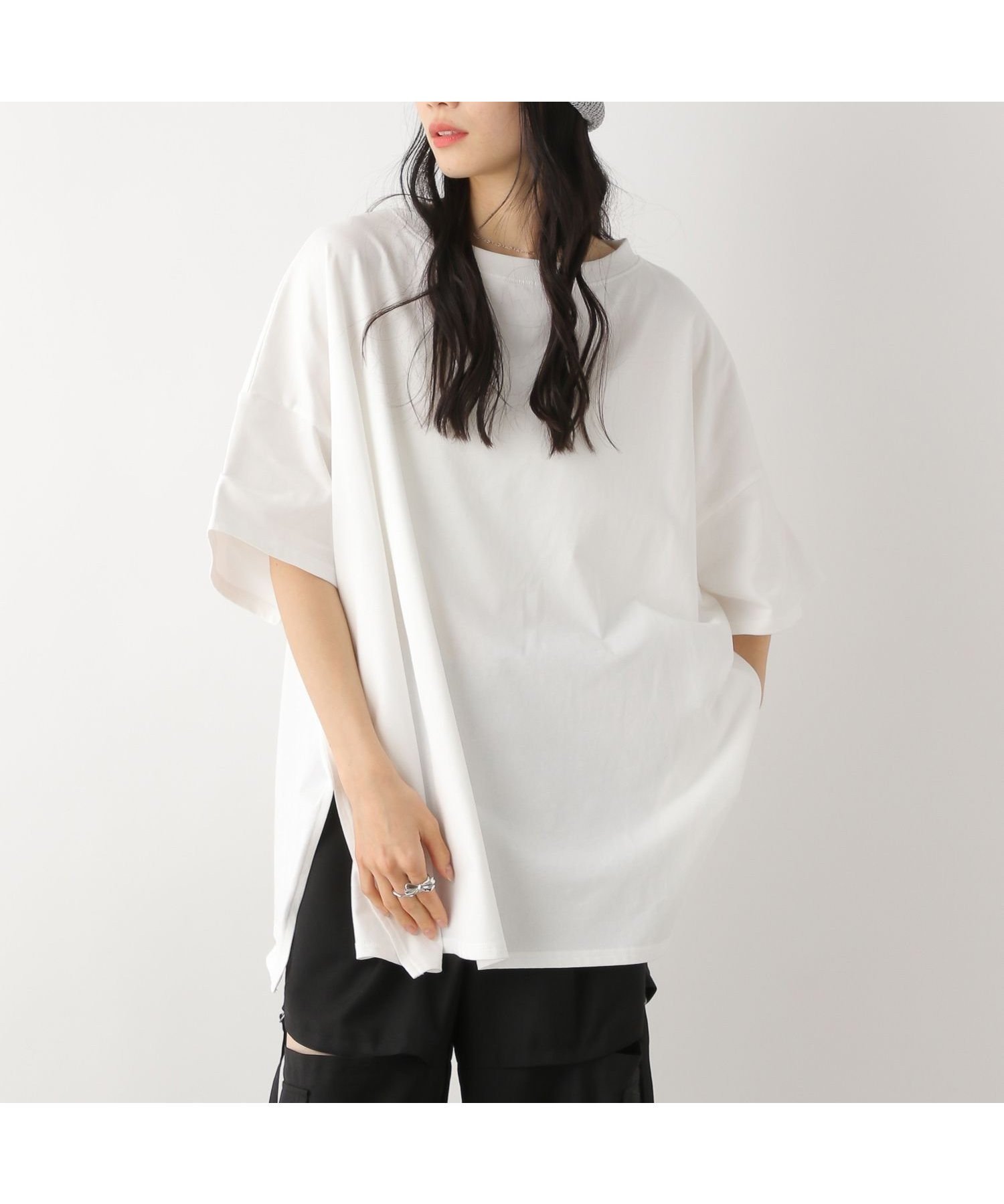 【ヘザー/Heather】のスーパーBIGシルエットTEE インテリア・キッズ・メンズ・レディースファッション・服の通販 founy(ファニー) 　ファッション　Fashion　レディースファッション　WOMEN　シンプル　Simple　スリット　Slit　デニム　Denim　ベーシック　Basic　ロング　Long　半袖　Short Sleeve　オフホワイト|ID: prp329100004547441 ipo3291000000032314460