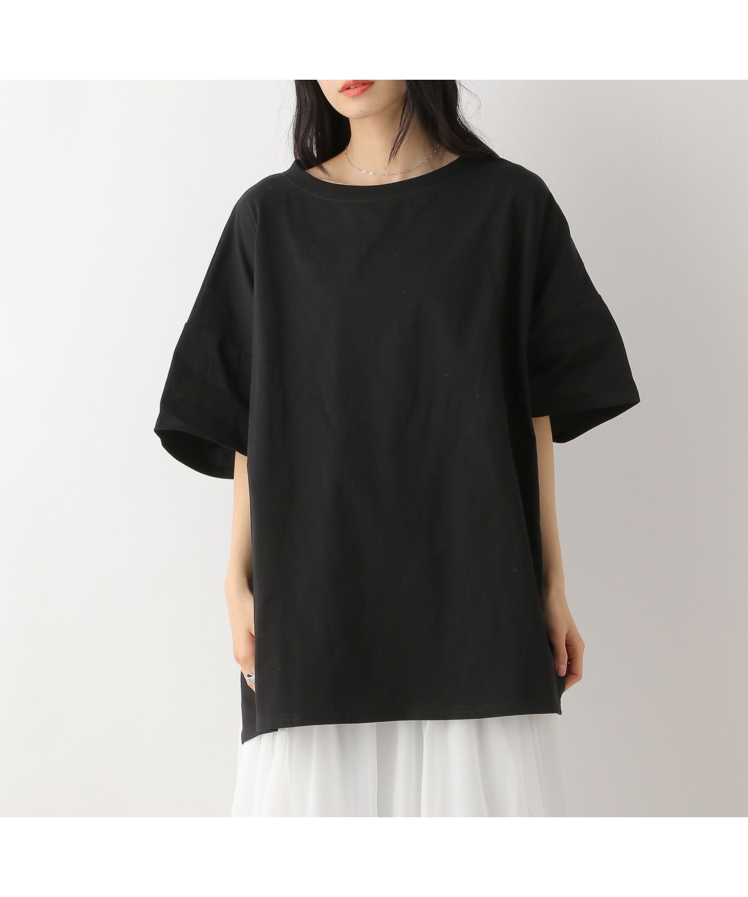 【ヘザー/Heather】のスーパーBIGシルエットTEE インテリア・キッズ・メンズ・レディースファッション・服の通販 founy(ファニー) 　ファッション　Fashion　レディースファッション　WOMEN　シンプル　Simple　スリット　Slit　デニム　Denim　ベーシック　Basic　ロング　Long　半袖　Short Sleeve　ブラック|ID: prp329100004547441 ipo3291000000032314462