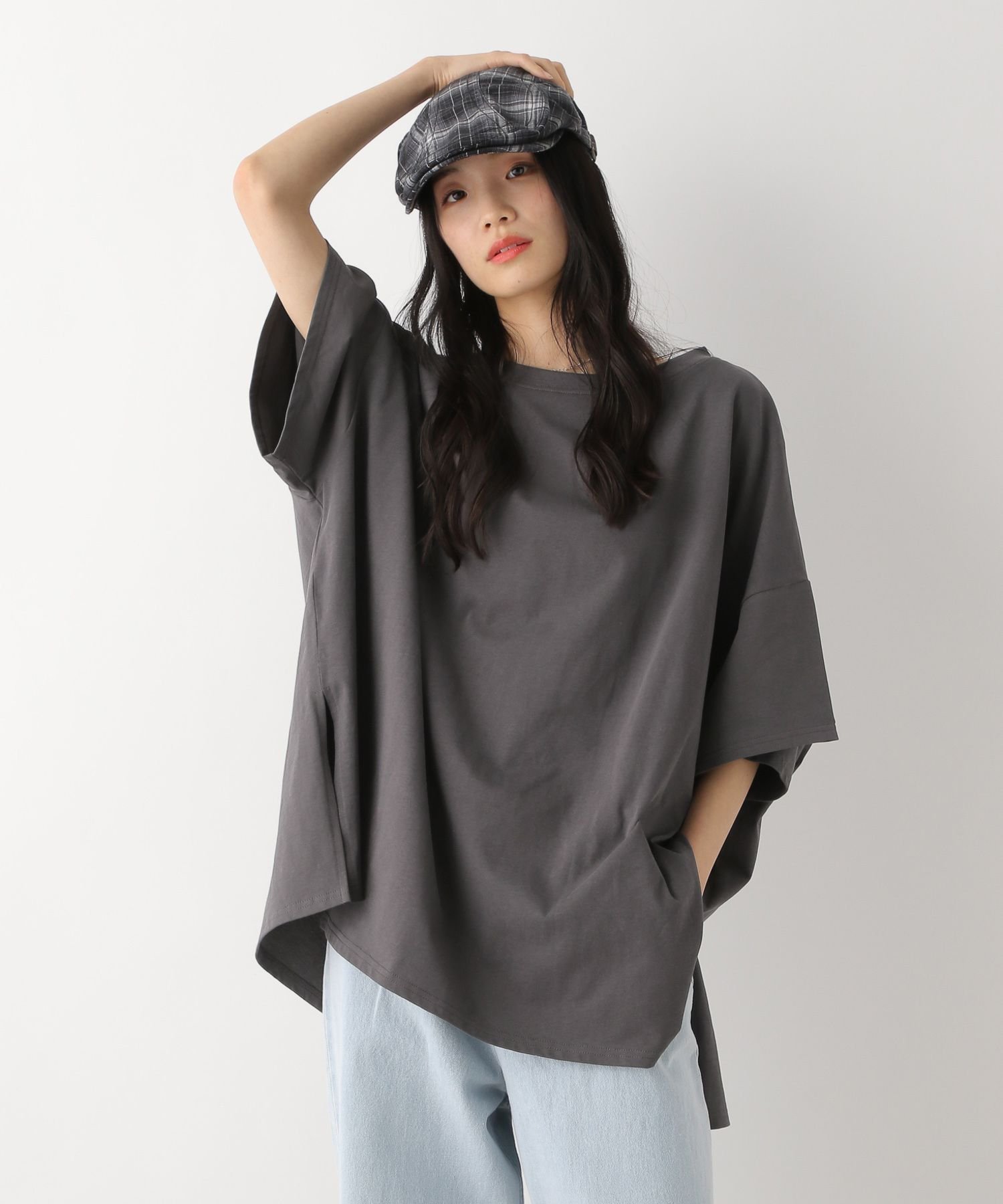 【ヘザー/Heather】のスーパーBIGシルエットTEE インテリア・キッズ・メンズ・レディースファッション・服の通販 founy(ファニー) 　ファッション　Fashion　レディースファッション　WOMEN　シンプル　Simple　スリット　Slit　デニム　Denim　ベーシック　Basic　ロング　Long　半袖　Short Sleeve　チャコールグレー|ID: prp329100004547441 ipo3291000000032314468