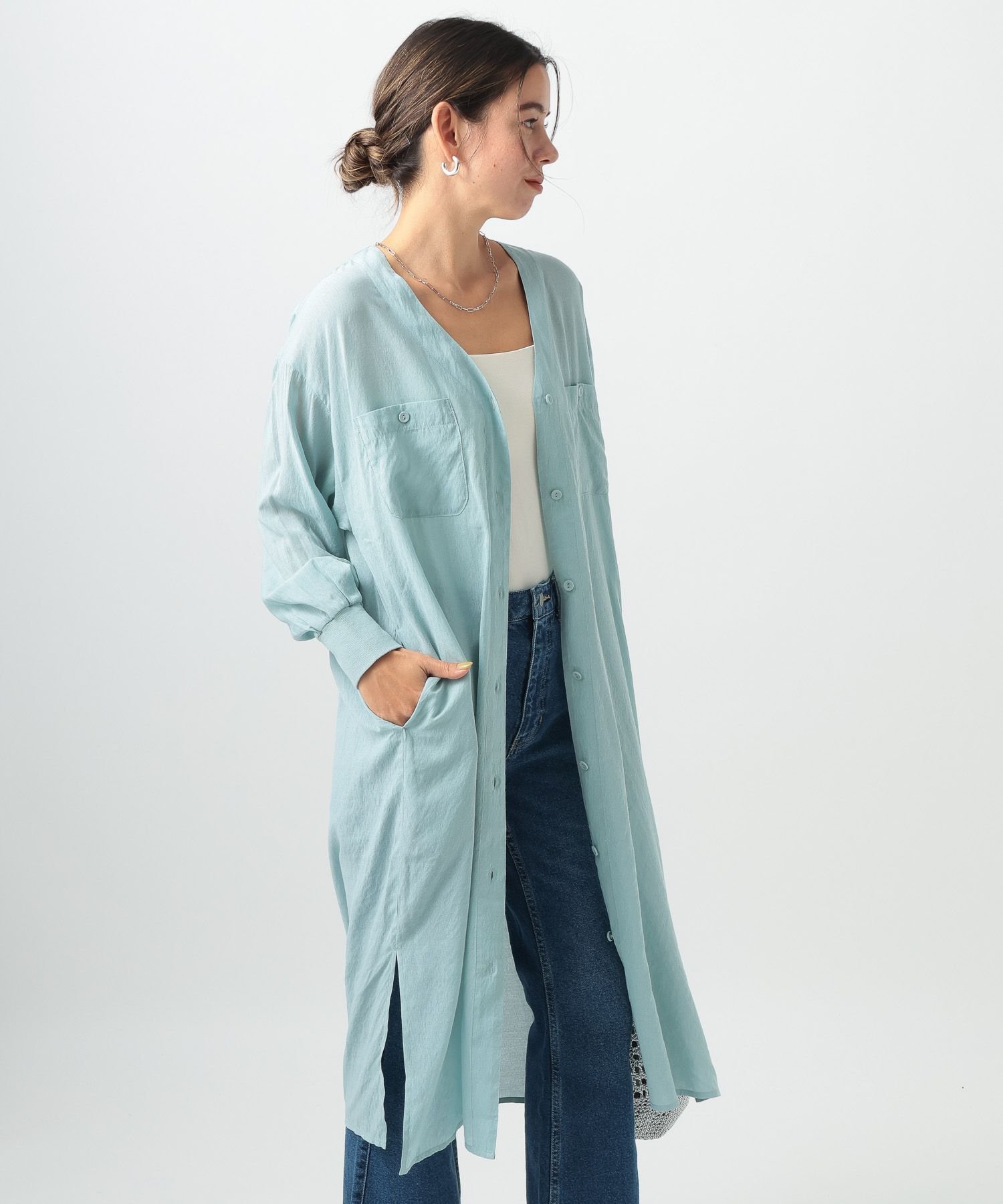 【ベイフロー/BAYFLOW】の長袖で登場!! シアーシャツワンピース インテリア・キッズ・メンズ・レディースファッション・服の通販 founy(ファニー) 　ファッション　Fashion　レディースファッション　WOMEN　ワンピース　Dress　シャツワンピース　Shirt Dresses　おすすめ　Recommend　イエロー　Yellow　インナー　Inner　ガウン　Gown　シアー　Sheer　シンプル　Simple　定番　Standard　春　Spring　羽織　Haori　長袖　Long Sleeve　ブルー80|ID: prp329100004547488 ipo3291000000032135786