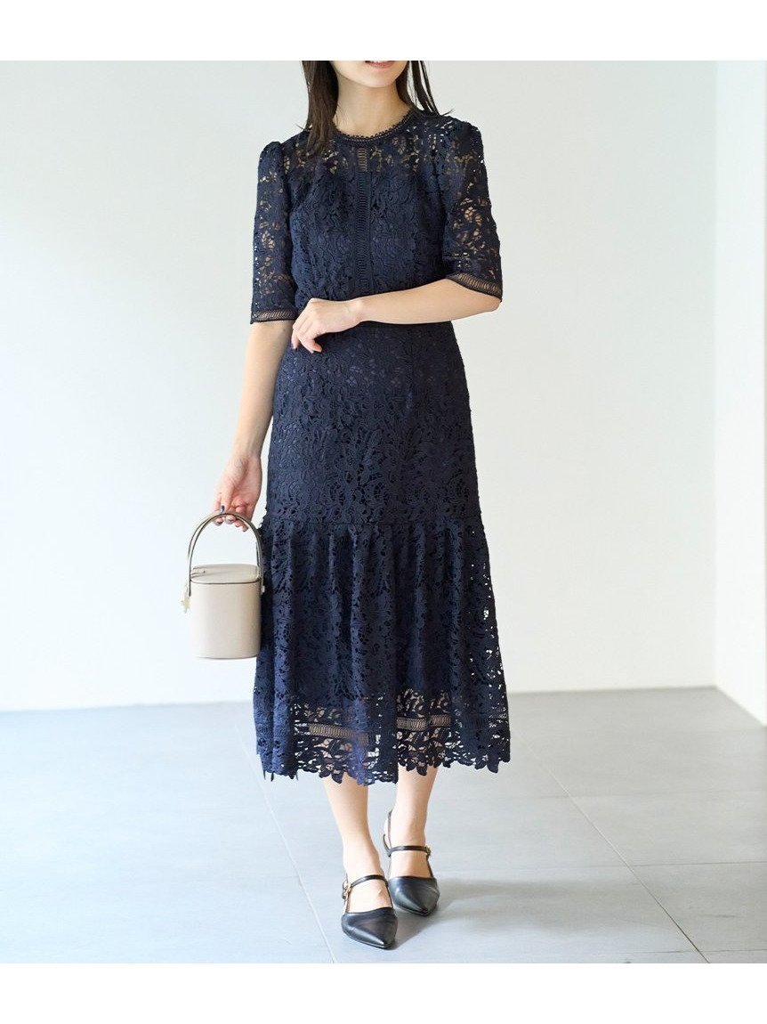 【セルフォード/CELFORD】のレースワンピース インテリア・キッズ・メンズ・レディースファッション・服の通販 founy(ファニー) 　ファッション　Fashion　レディースファッション　WOMEN　ワンピース　Dress　フラワー　Flower　モチーフ　Motif　レース　Race　エレガント 上品　Elegant　定番　Standard　NVY[089]|ID: prp329100004547974 ipo3291000000032260093