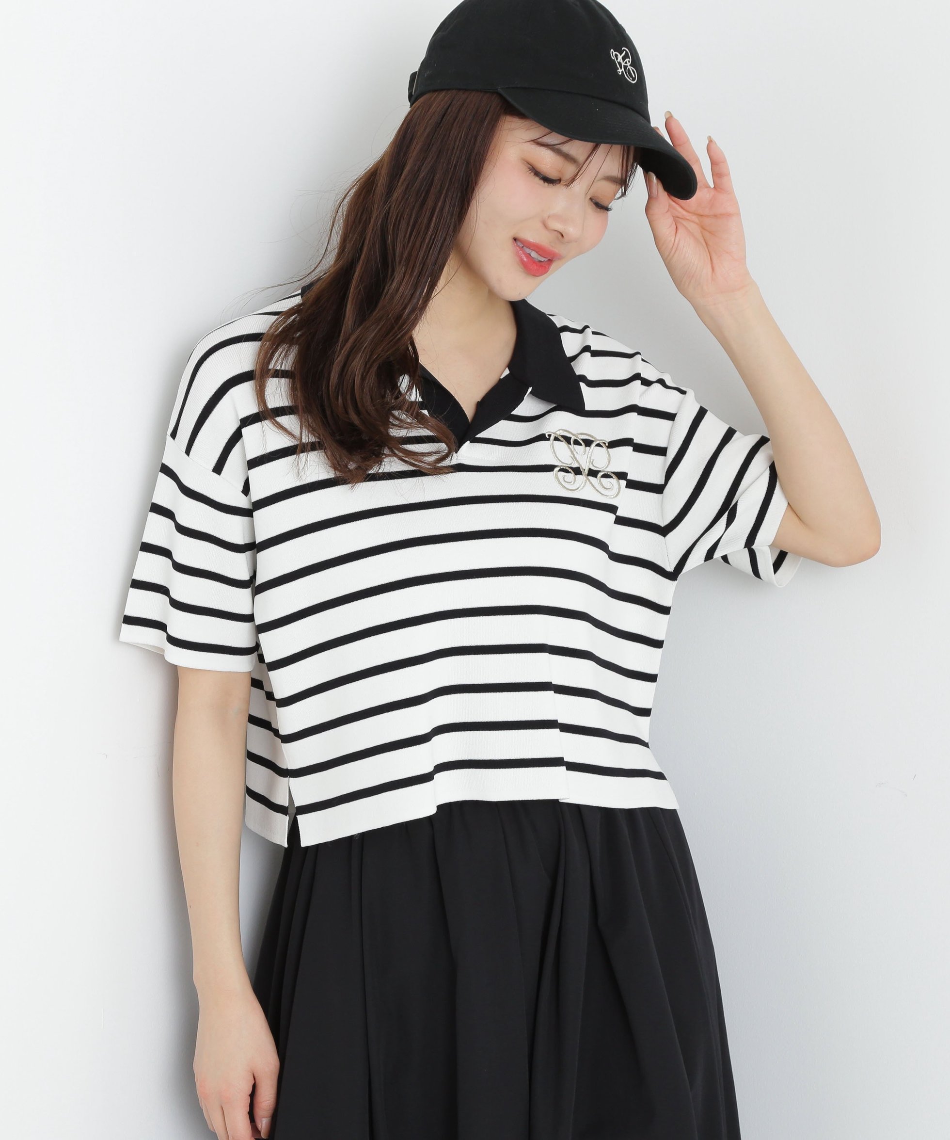 【プロポーション ボディドレッシング/PROPORTION BODY DRESSING】の半袖ラガーニット インテリア・キッズ・メンズ・レディースファッション・服の通販 founy(ファニー) 　ファッション　Fashion　レディースファッション　WOMEN　トップス・カットソー　Tops/Tshirt　ニット　Knit Tops　デニム　Denim　トレンド　Trend　フレア　Flare　半袖　Short Sleeve　ホワイトボーダー×ブラック1|ID: prp329100004547995 ipo3291000000032263857