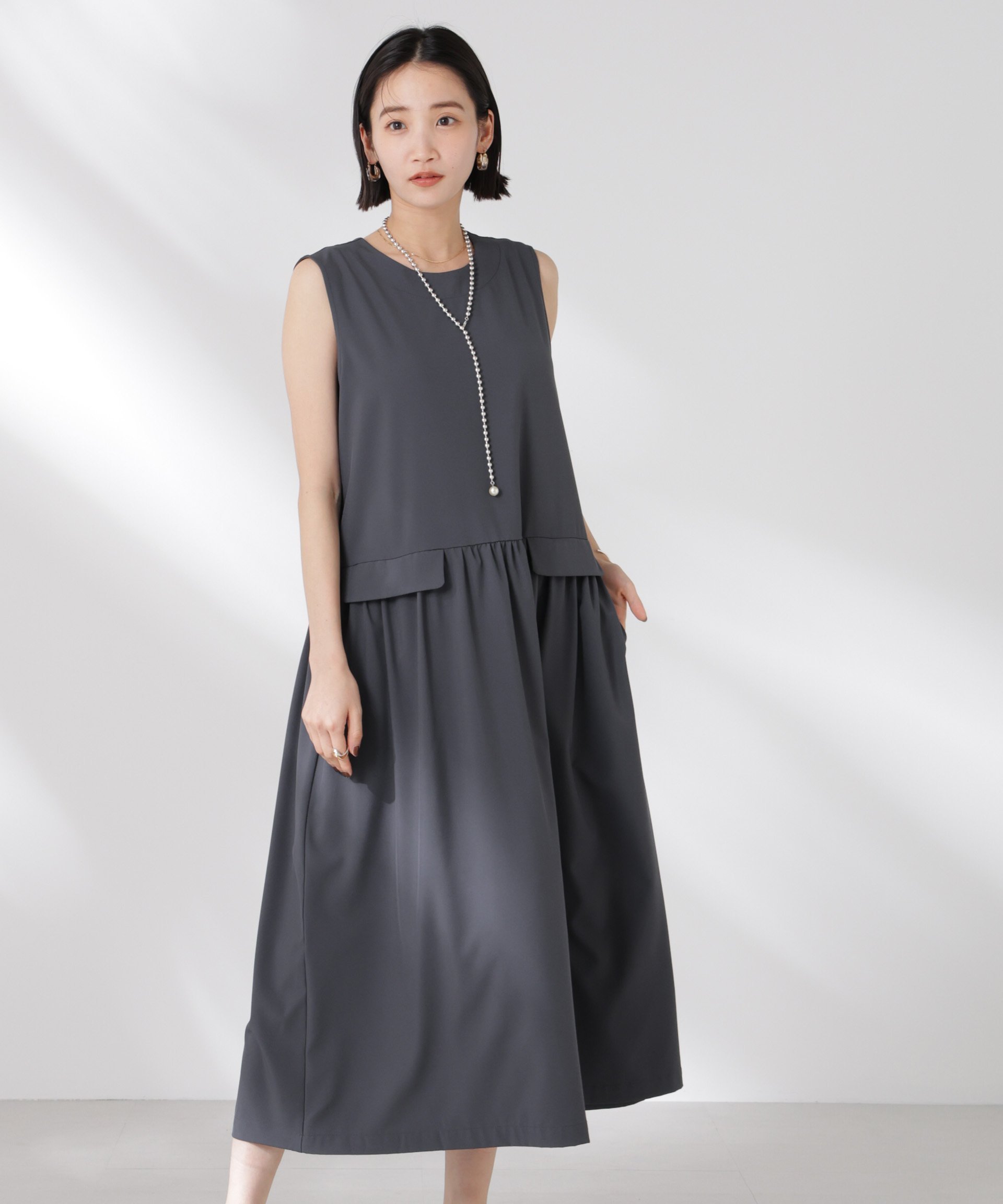 【ナノ ユニバース/nano universe】のウェスト切り替えワンピース インテリア・キッズ・メンズ・レディースファッション・服の通販 founy(ファニー) 　ファッション　Fashion　レディースファッション　Fashion for Women　ワンピース　Dresses　くるぶし　Ankle-Length　サンダル　Sandals, Summer Shoes　スニーカー　Sneakers, Trainers　ノースリーブ　Sleeveless, No-Sleeve　フェミニン　Feminine, Girly　ポケット　Pocket, Pocket Detail　夏　Summer　2025年　2025　2025春夏・S/S　Spring/Summer 2025 SS25　チャコール3|ID: prp329100004548023 ipo3291000000033014537