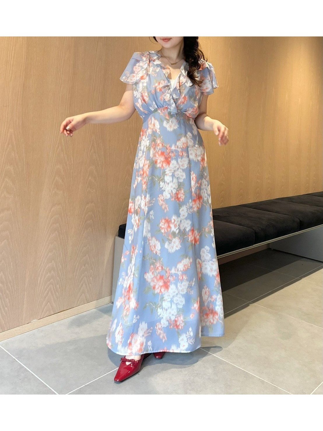 【リリーブラウン/Lily Brown】のヴィンテージプリントシフォンワンピース インテリア・キッズ・メンズ・レディースファッション・服の通販 founy(ファニー) 　ファッション　Fashion　レディースファッション　Ladies' Fashion Online　ワンピース　Dress　カシュクール　Cachecoeur　シフォン　Chiffon　シルク　Silk　チェリー　Cherry　フリル　Frills　エレガント 上品　Elegant　BLU[086]|ID: prp329100004548058 ipo3291000000032639470