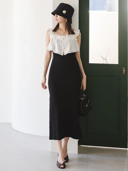 【スナイデル/SNIDEL】のレースドッキングニットワンピース インテリア・キッズ・メンズ・レディースファッション・服の通販 founy(ファニー) 　ファッション　Fashion　レディースファッション　Ladies' Fashion Online　ワンピース　Dress　ニットワンピース　Knit Dresses　おすすめ　Recommend　トレンド　Trend　ドッキング　Docking　フィット　Fit　フェミニン　Feminine　レース　Race　ロマンティック　Romantic　BLK[009]|ID: prp329100004548082 ipo3291000000032638716