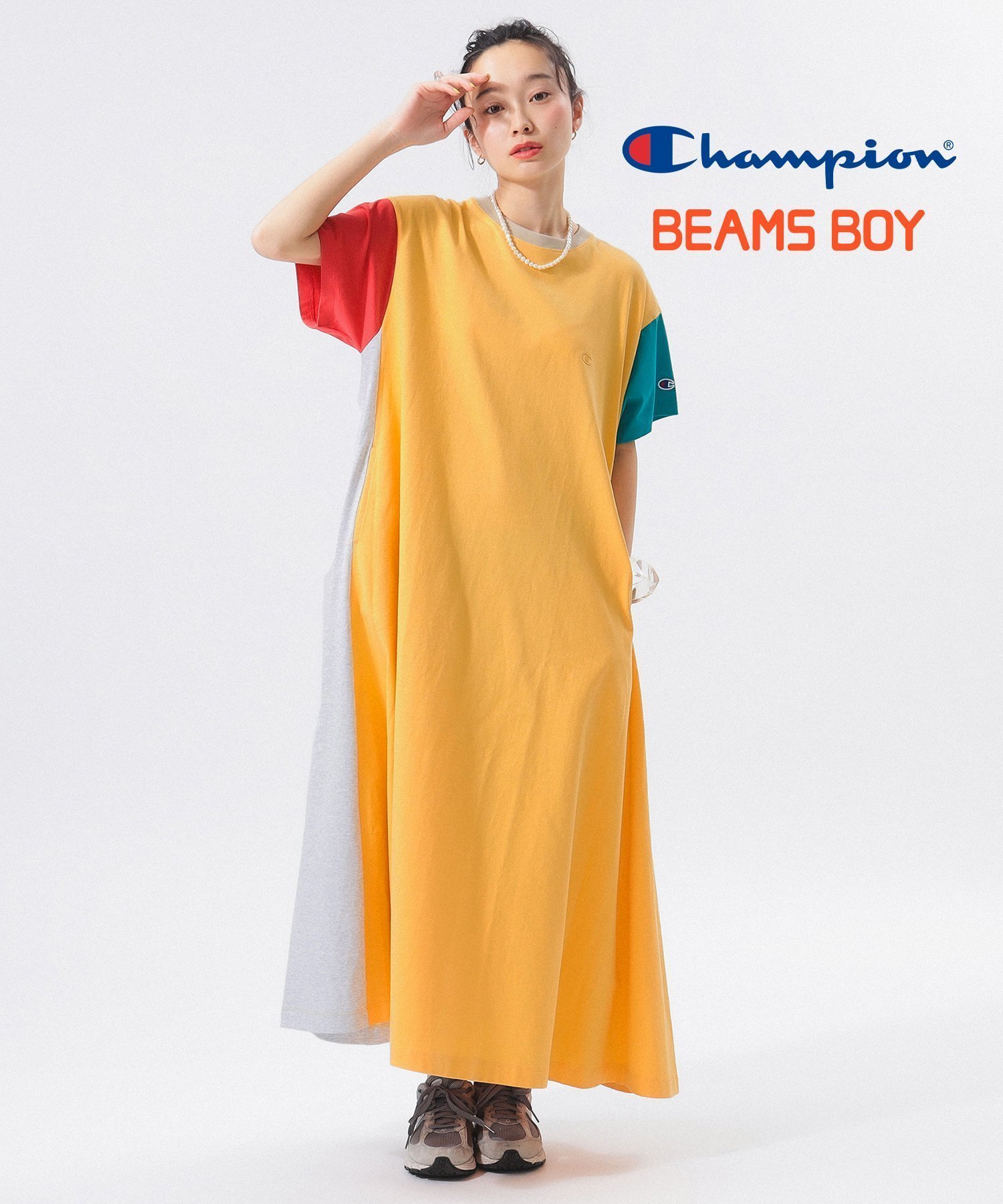 【ビームス ウイメン/BEAMS】の【7/3新規値下げ】【別注】Champion / ショートスリーブ Aライン ドレス 25SS スポーツミックス ワンピース 旅行 リラックスワンピース イージーケア インテリア・キッズ・メンズ・レディースファッション・服の通販 founy(ファニー) 　ファッション　Fashion　レディースファッション　Fashion for Women　ワンピース　Dresses　フォーマル・パーティードレス・結婚式用ドレス　Elegant & Casual Dresses　スポーツウェア　Functional & Stylish Sportswear　スポーツ ワンピース　Athletic Dress / Tennis Dress　サンダル　Sandals, Summer Shoes　ショート　Short, Short Length　スニーカー　Sneakers, Trainers　スポーツ　Sports, Activewear　スポーティ　Sporty, Casual Athletic　スリーブ　Sleeve, Long Sleeve / Short Sleeve　ドレス　Dress, One-Piece　定番　Standard, Basic Item　別注　Limited Edition, Custom Order　ミックス　Mix, Mixed Style　リラックス　Relax, Relaxed Fit　おすすめ　Recommended / Our Picks　夏　Summer　旅行　Travel　2025年　2025　2025春夏・S/S　Spring/Summer 2025 SS25　YELLOW|ID: prp329100004548122 ipo3291000000032729889