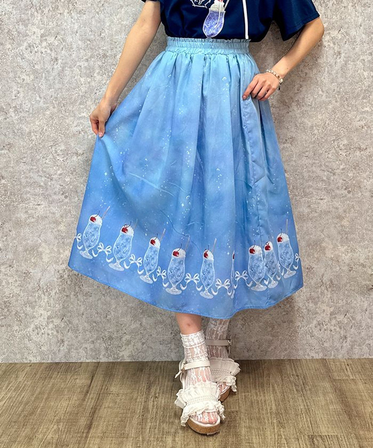 【アクシーズファム/axes femme】のクリームソーダ柄スカート インテリア・キッズ・メンズ・レディースファッション・服の通販 founy(ファニー) 　ファッション　Fashion　レディースファッション　WOMEN　スカート　Skirt　おすすめ　Recommend　プリント　Print　モチーフ　Motif　サックス|ID: prp329100004548245 ipo3291000000032291343