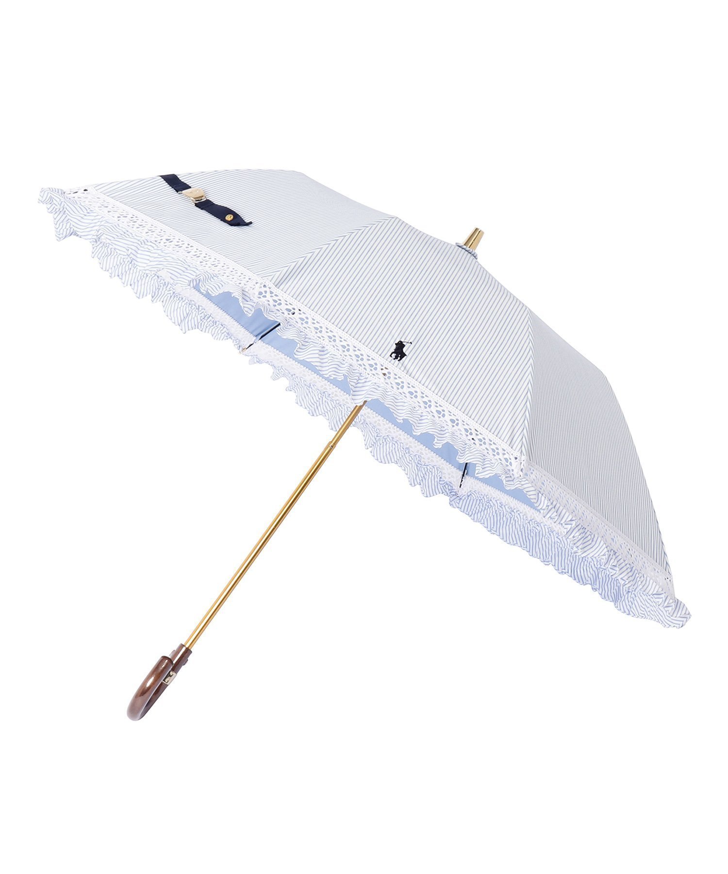 【ムーンバット/MOONBAT】のPOLO RALPH LAUREN(ポロ ラルフ ローレン) レディース 日傘 折りたたみ傘 晴雨兼用 遮光 遮熱 UV ストライプフリル インテリア・キッズ・メンズ・レディースファッション・服の通販 founy(ファニー) 　ファッション　Fashion　レディースファッション　Fashion for Women　レイングッズ・傘・晴雨兼用傘　Umbrellas & Rain Gear　クラシカル　Classical, Vintage-Inspired　ストライプ　Stripe, Striped Pattern　フリル　Frill, Ruffle　傘　Umbrella, Parasol　日傘　Parasol, UV Umbrella　スカイブルー|ID: prp329100004548337 ipo3291000000032726325