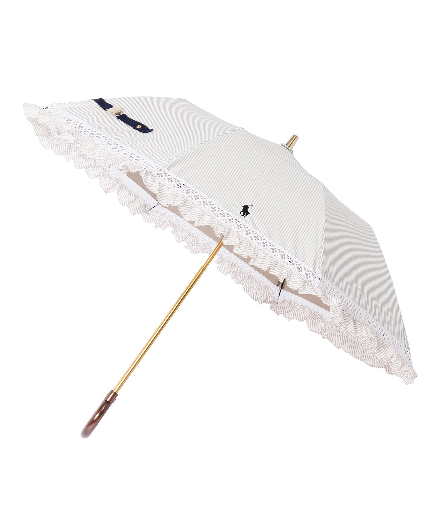 【ムーンバット/MOONBAT】のPOLO RALPH LAUREN(ポロ ラルフ ローレン) レディース 日傘 折りたたみ傘 晴雨兼用 遮光 遮熱 UV ストライプフリル インテリア・キッズ・メンズ・レディースファッション・服の通販 founy(ファニー) 　ファッション　Fashion　レディースファッション　Fashion for Women　レイングッズ・傘・晴雨兼用傘　Umbrellas & Rain Gear　クラシカル　Classical, Vintage-Inspired　ストライプ　Stripe, Striped Pattern　フリル　Frill, Ruffle　傘　Umbrella, Parasol　日傘　Parasol, UV Umbrella　ベージュ|ID: prp329100004548337 ipo3291000000032726328