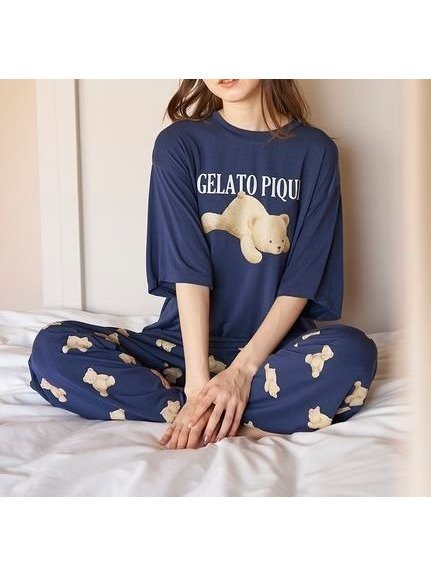 【ジェラート ピケ/gelato pique】の【ONLINE限定】【接触冷感】ベアワンポイントTシャツ ロングパンツセット インテリア・キッズ・メンズ・レディースファッション・服の通販 founy(ファニー) 　ファッション　Fashion　レディースファッション　WOMEN　パンツ　Pants　おすすめ　Recommend　なめらか　Smooth　ギフト プレゼント　Gift Present　コレクション　Collection　セットアップ　Set Up　プリント　Print　ロング　Long　ワンポイント　One Point　NVY[089]|ID: prp329100004548341 ipo3291000000032142822