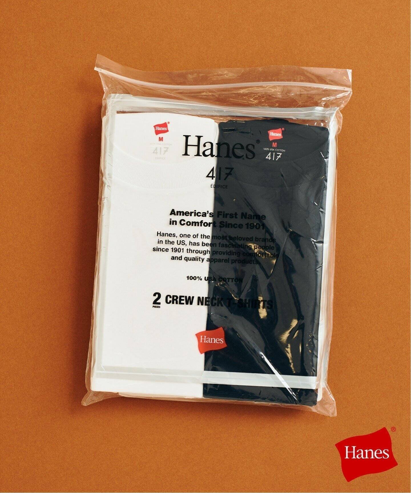 【フォーワンセブン エディフィス/417 EDIFICE】の2枚セット HANES / ヘインズ417別注 New USコットンクルーネックTシャツ インテリア・キッズ・メンズ・レディースファッション・服の通販 founy(ファニー) 　ファッション　Fashion　レディースファッション　Ladies' Fashion Online　トップス・カットソー　Tops/Tshirt　シャツ/ブラウス　Shirts/Blouses　ロング / Tシャツ　T-Shirts　おすすめ　Recommend　別注　Special Order　ブラック|ID: prp329100004548406 ipo3291000000032611119