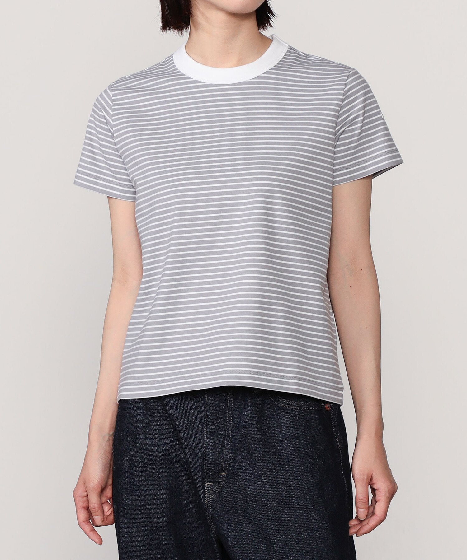 【ビショップ/Bshop】のクルーネック半袖Tシャツ WOMEN インテリア・キッズ・メンズ・レディースファッション・服の通販 founy(ファニー) 　ファッション　Fashion　レディースファッション　Fashion for Women　トップス・カットソー　Cut & Sew Tops　シャツ・ブラウス・オフィスカジュアル　Elegant Blouses & Button-Ups　ロングTシャツ・Tシャツ　Longline T-Shirts & Tees　ストレッチ　Stretch, Stretchy Fabric　フィット　Fit, Slim Fit　ボーダー　Border, Stripe　レギュラー　Regular, Standard Fit　半袖　Short Sleeve, Half Sleeve　GREY系1|ID: prp329100004548500 ipo3291000000032741411