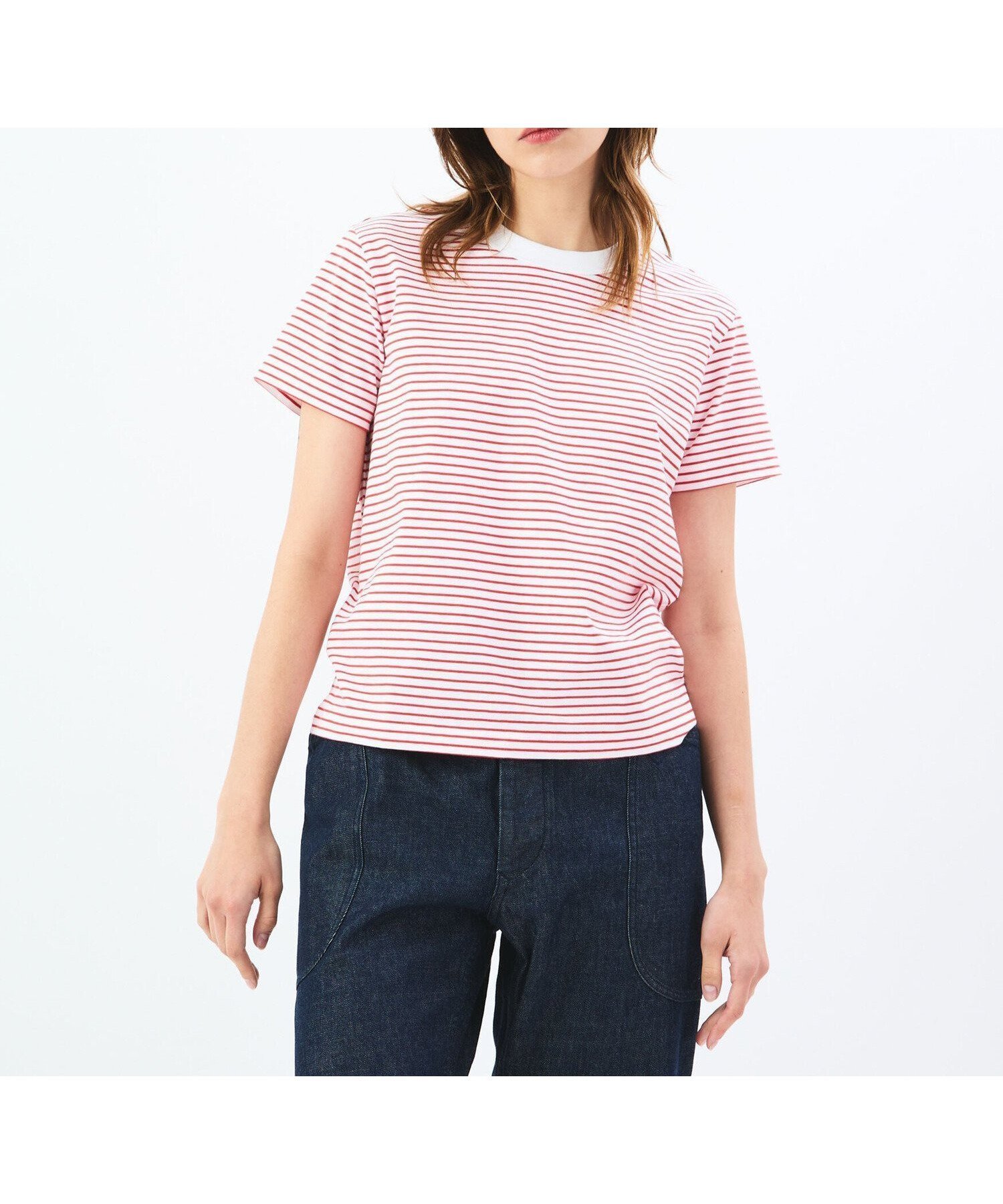 【ビショップ/Bshop】のクルーネック半袖Tシャツ WOMEN インテリア・キッズ・メンズ・レディースファッション・服の通販 founy(ファニー) 　ファッション　Fashion　レディースファッション　Fashion for Women　トップス・カットソー　Cut & Sew Tops　シャツ・ブラウス・オフィスカジュアル　Elegant Blouses & Button-Ups　ロングTシャツ・Tシャツ　Longline T-Shirts & Tees　ストレッチ　Stretch, Stretchy Fabric　フィット　Fit, Slim Fit　ボーダー　Border, Stripe　レギュラー　Regular, Standard Fit　半袖　Short Sleeve, Half Sleeve　RED系1|ID: prp329100004548500 ipo3291000000032741413