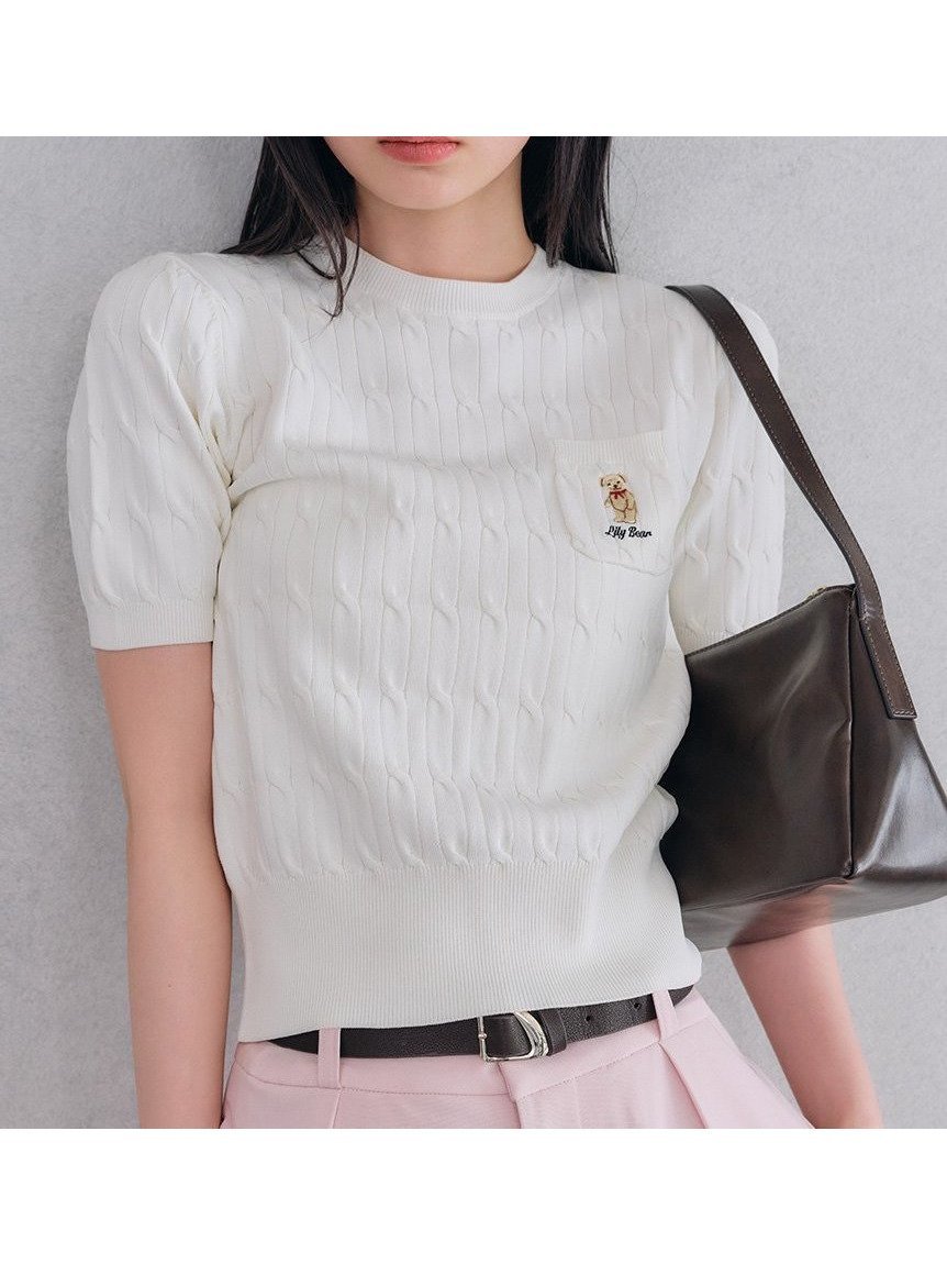 【リリーブラウン/Lily Brown】のLily Bearケーブルニットプルオーバー 人気、トレンドファッション・服の通販 founy(ファニー) 　ファッション　Fashion　レディースファッション　Ladies' Fashion Online　トップス・カットソー　Tops/Tshirt　ニット　Knit Tops　プルオーバー　Pullover　カラフル　Colorful　クラシカル　Classical　サマー　Summer　スカーフ　Scarf　スタンダード　Standard　ワンポイント　One Point　夏　Summer　 other-1|ID: prp329100004548539 ipo3291000000032586573