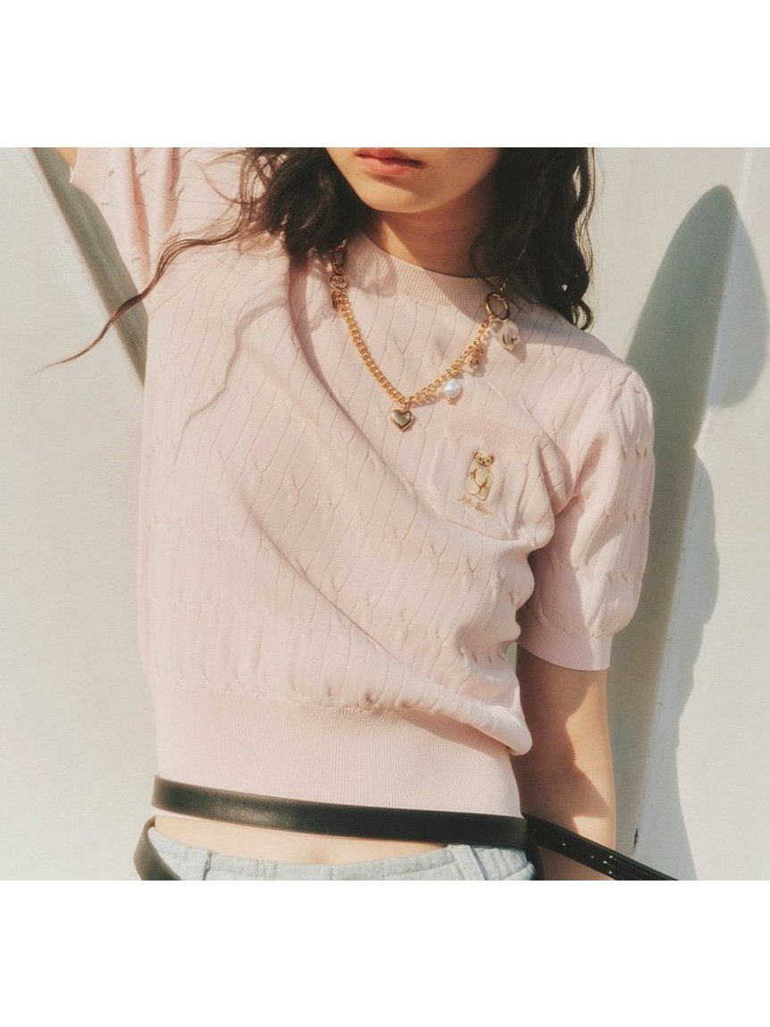 【リリーブラウン/Lily Brown】のLily Bearケーブルニットプルオーバー インテリア・キッズ・メンズ・レディースファッション・服の通販 founy(ファニー) 　ファッション　Fashion　レディースファッション　Ladies' Fashion Online　トップス・カットソー　Tops/Tshirt　ニット　Knit Tops　プルオーバー　Pullover　カラフル　Colorful　クラシカル　Classical　サマー　Summer　スカーフ　Scarf　スタンダード　Standard　ワンポイント　One Point　夏　Summer　PNK[066]|ID: prp329100004548539 ipo3291000000032586576