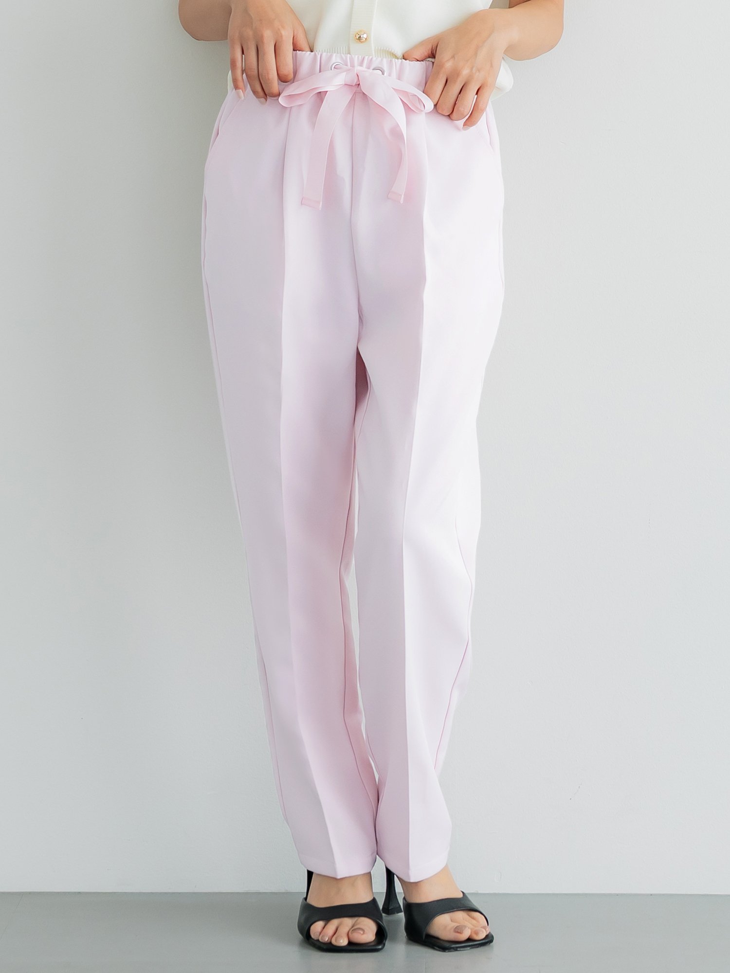 【コカ/COCA】のリボン付きテーパードパンツ インテリア・キッズ・メンズ・レディースファッション・服の通販 founy(ファニー) 　ファッション　Fashion　レディースファッション　Ladies' Fashion Online　パンツ　Pants　ポケット　Pocket　リボン　Ribbon　Lt.pink|ID: prp329100004548579 ipo3291000000032611474