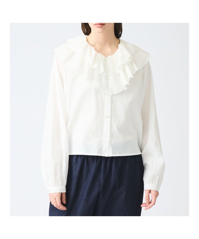 【マーコート/MARcourt】のmizuiro ind ダブルフリルカラーシャツ インテリア・キッズ・メンズ・レディースファッション・服の通販 founy(ファニー) https://founy.com/ ファッション Fashion レディースファッション Fashion for Women トップス・カットソー Cut & Sew Tops シャツ・ブラウス・オフィスカジュアル Elegant Blouses & Button-Ups ダブル Double, Double-Breasted フリル Frill, Ruffle ポケット Pocket, Pocket Detail 無地 Plain, Solid Color 長袖 Long Sleeve, Full Sleeve |ID: prp329100004548711 ipo3291000000032714777