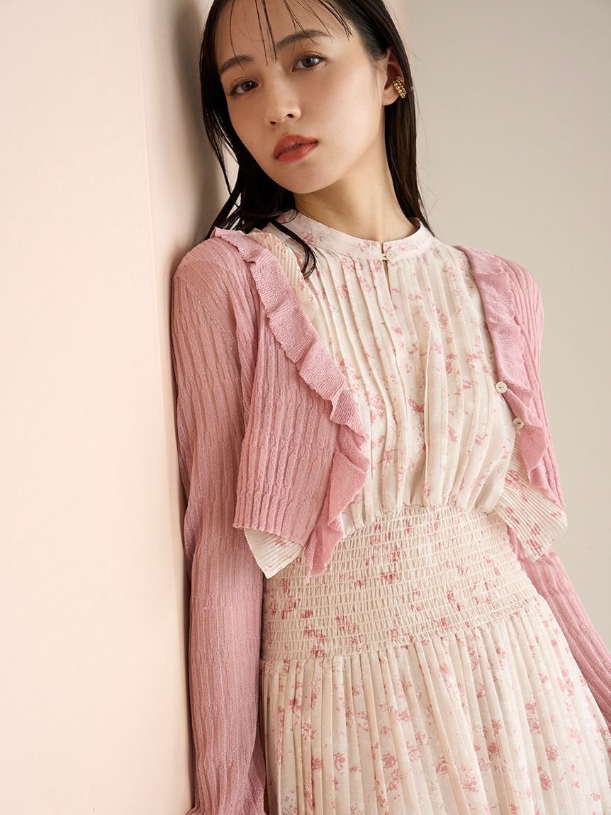 【スナイデル/SNIDEL】のシアーフリルカーディガン インテリア・キッズ・メンズ・レディースファッション・服の通販 founy(ファニー) 　ファッション　Fashion　レディースファッション　Fashion for Women　トップス・カットソー　Cut & Sew Tops　カーディガン・羽織り　Layered Style Cardigans　ウェーブ　Wavy Pattern　カーディガン　Cardigan, Knitwear　クロップド　Cropped, Short Length　スウィート　Sweet, Cute Style　トレンド　Trend, Trending Now　フェミニン　Feminine, Girly　フリル　Frill, Ruffle　フロント　Front, Front Design　おすすめ　Recommended / Our Picks　PNK[066]|ID: prp329100004548830 ipo3291000000033437298