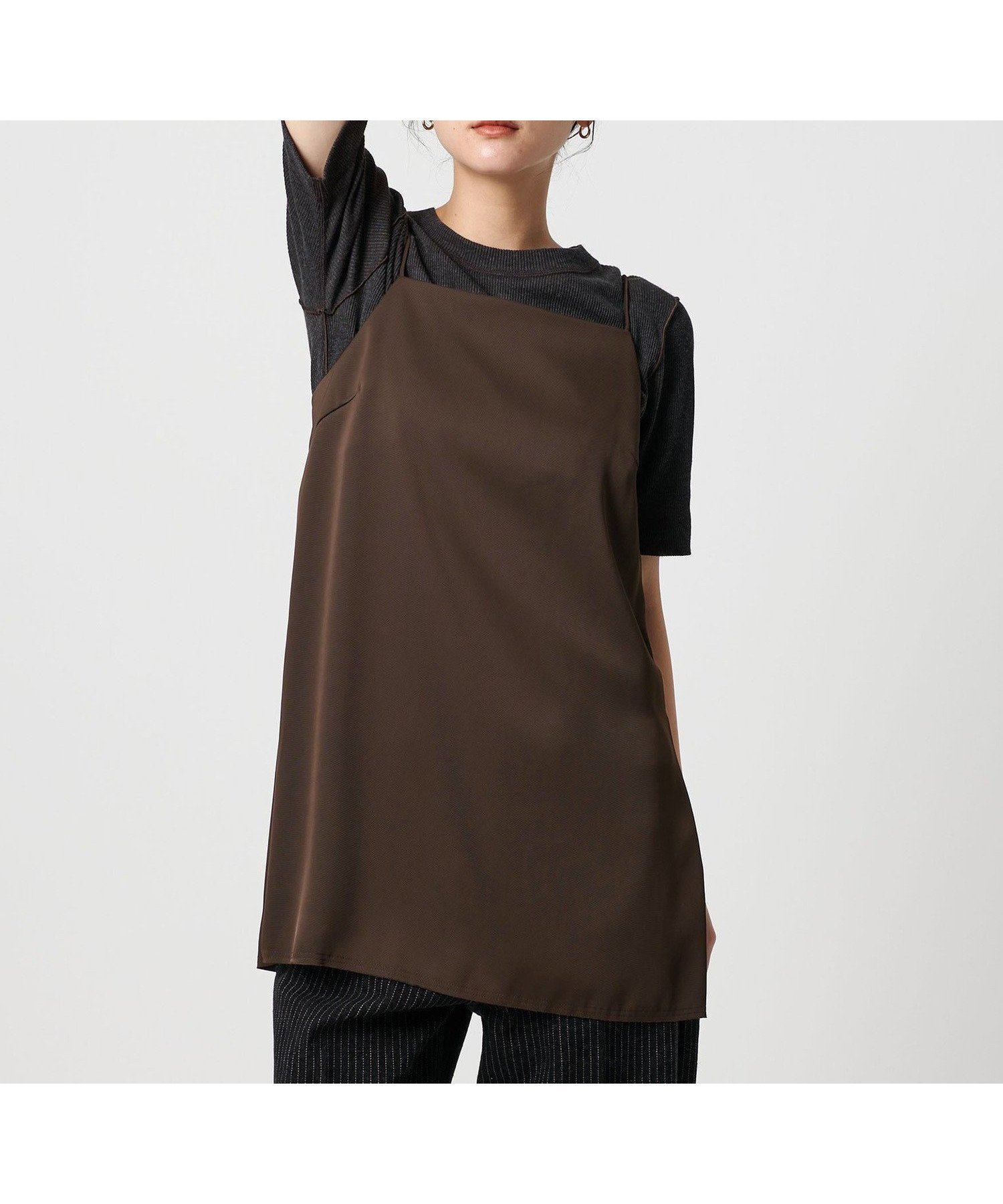 【ビューティ&ユース ユナイテッドアローズ/BEAUTY&YOUTH / UNITED ARROWS】のポリエステルツイル キャミソール インテリア・キッズ・メンズ・レディースファッション・服の通販 founy(ファニー) 　ファッション　Fashion　レディースファッション　Fashion for Women　トップス・カットソー　Cut & Sew Tops　キャミソール&ノースリーブ　Camisoles & Sleeveless Tops　キャミソール　Camisole, Spaghetti Strap Top　シンプル　Simple, Minimal　スリット　Slit, Slit Detail　セットアップ　Set-Up, Coordinated Outfit　タンク　Tank Top, Sleeveless Top　ツイル　Twist, Twisted Detail　デニム　Denim, Jeans Material　フロント　Front, Front Design　リボン　Ribbon, Bow　エレガント 上品　Elegant　DK.BROWN|ID: prp329100004548870 ipo3291000000033492641