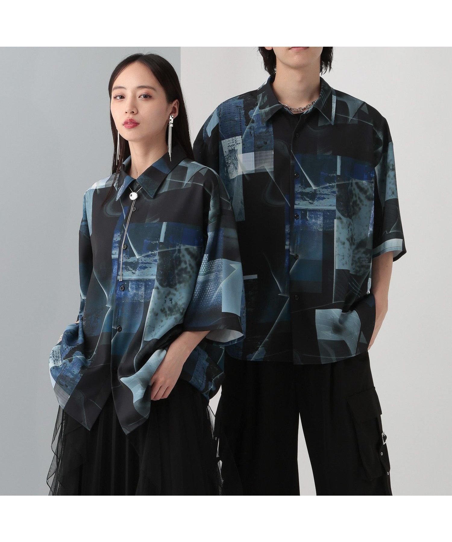 【ハレ/HARE / MEN】のマルチマテリアルパターンシャツSS インテリア・キッズ・メンズ・レディースファッション・服の通販 founy(ファニー) 　ファッション　Fashion　メンズファッション　Men's Style Online　グラフィック　Graphic　スタイリッシュ　Stylish　バランス　Balance　フィット　Fit　フラワー　Flower　プリント　Print　メンズ　Mens　モチーフ　Motif　モノトーン　Monotone　エレガント 上品　Elegant　ブルー系その他85|ID: prp329100004548881 ipo3291000000032664147