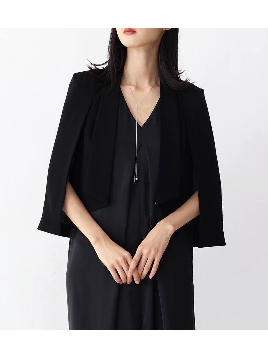 【ラシュッド/LASUD】のケープデザインショートジャケット インテリア・キッズ・メンズ・レディースファッション・服の通販 founy(ファニー) 　ファッション　Fashion　レディースファッション　Fashion for Women　アウター　Coat / Outerwear Collection　レディースジャケット・軽アウター　Jackets　クラシカル　Classical, Vintage-Inspired　コレクション　Collection, Seasonal Line　ジャケット　Jacket, Outerwear　ドレープ　Drape, Draping Fabric　フォーマル　Formal, Dressy　ベスト　Vest, Waistcoat　マニッシュ　Mannish, Boyish　エレガント 上品　Elegant　ブラック|ID: prp329100004548888 ipo3291000000032521805