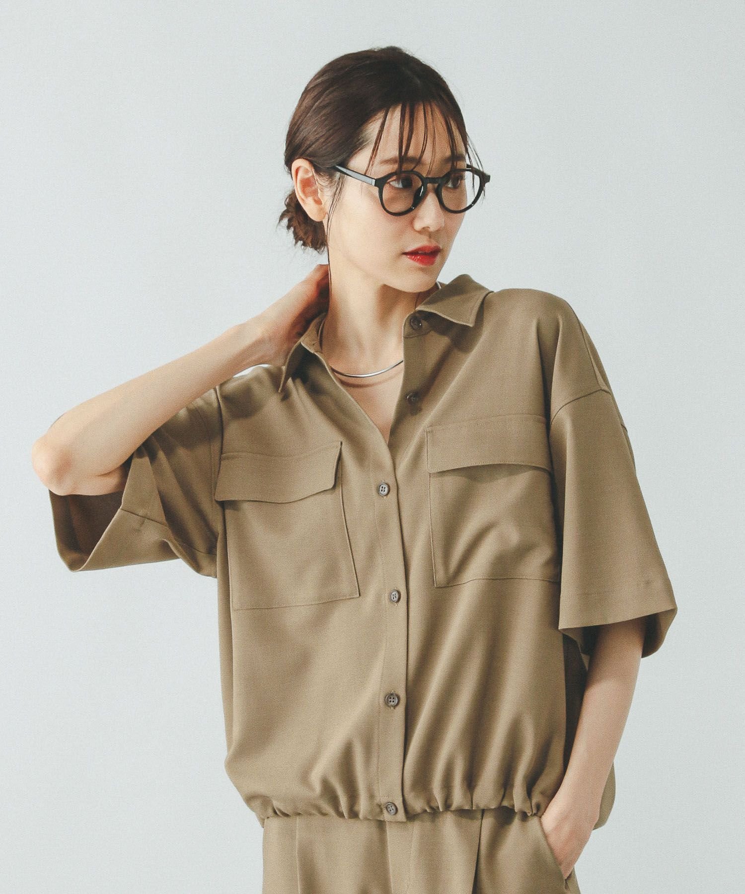 【グローバルワーク/GLOBAL WORK】のお手入れラクラクセットアップ/シャツ半袖/321359 インテリア・キッズ・メンズ・レディースファッション・服の通販 founy(ファニー) 　ファッション　Fashion　レディースファッション　Ladies' Fashion Online　トップス・カットソー　Tops/Tshirt　シャツ/ブラウス　Shirts/Blouses　おすすめ　Recommend　ジャケット　Jacket　ストレッチ　Stretch　ストレート　Straight　セットアップ　Set Up　ポケット　Pocket　ワイド　Wide　半袖　Short Sleeve　オリーブベージュ57|ID: prp329100004548894 ipo3291000000032609578