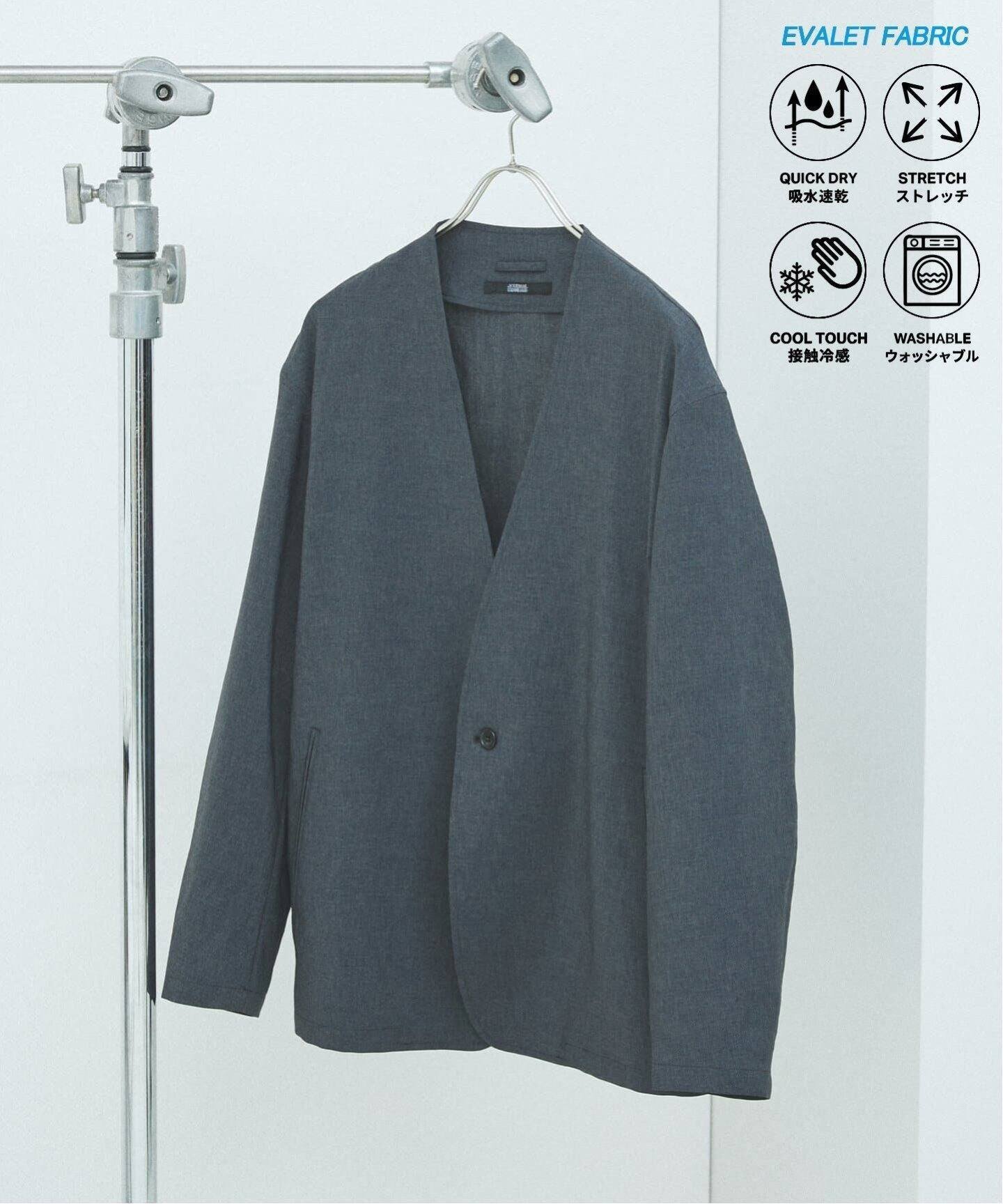 【ジャーナルスタンダード/JOURNAL STANDARD / MEN】の吸水速乾 / 通気性 EVALET ストレッチ ノーカラージャケット / セットアップ対応 インテリア・キッズ・メンズ・レディースファッション・服の通販 founy(ファニー) 　ファッション　Fashion　メンズファッション　MEN　セットアップ　Setup/Men　ウォッシャブル　Washable　カットソー　Cut And Sew　カーディガン　Cardigan　吸水　Water Absorption　軽量　Lightweight　ジャケット　Jacket　ストレッチ　Stretch　スマート　Smart　セットアップ　Set Up　デニム　Denim　定番　Standard　フロント　Front　メランジ　Melange　おすすめ　Recommend　夏　Summer　ブラック A|ID: prp329100004548919 ipo3291000000032148652