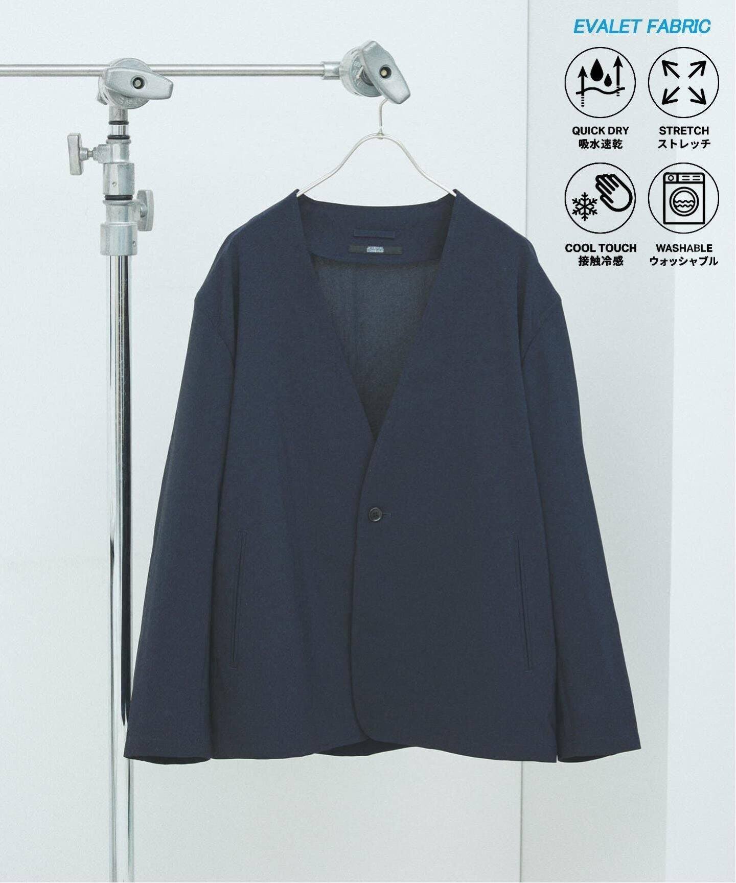 【ジャーナルスタンダード/JOURNAL STANDARD / MEN】の吸水速乾 / 通気性 EVALET ストレッチ ノーカラージャケット / セットアップ対応 インテリア・キッズ・メンズ・レディースファッション・服の通販 founy(ファニー) 　ファッション　Fashion　メンズファッション　MEN　セットアップ　Setup/Men　ウォッシャブル　Washable　カットソー　Cut And Sew　カーディガン　Cardigan　吸水　Water Absorption　軽量　Lightweight　ジャケット　Jacket　ストレッチ　Stretch　スマート　Smart　セットアップ　Set Up　デニム　Denim　定番　Standard　フロント　Front　メランジ　Melange　おすすめ　Recommend　夏　Summer　ネイビー|ID: prp329100004548919 ipo3291000000032148656