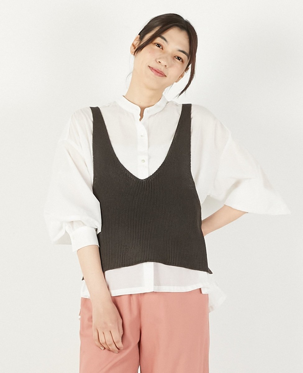 【メルローズ クレール/MELROSE claire】の《追加》【麻タッチ片畦キャミ型ベスト】 インテリア・キッズ・メンズ・レディースファッション・服の通販 founy(ファニー) 　ファッション　Fashion　レディースファッション　Fashion for Women　アウター　Coat / Outerwear Collection　トップス・カットソー　Cut & Sew Tops　キャミソール&ノースリーブ　Camisoles & Sleeveless Tops　ベスト&ジレ / 重ね着スタイル　Vests & Gilets　アイレット　Eyelet Lace　キャミ　Camisole, Cami Top　シンプル　Simple, Minimal　センター　Center, Center Line　ベスト　Vest, Waistcoat　畦　Ribbed Knit　チャコールグレー|ID: prp329100004548969 ipo3291000000033293848