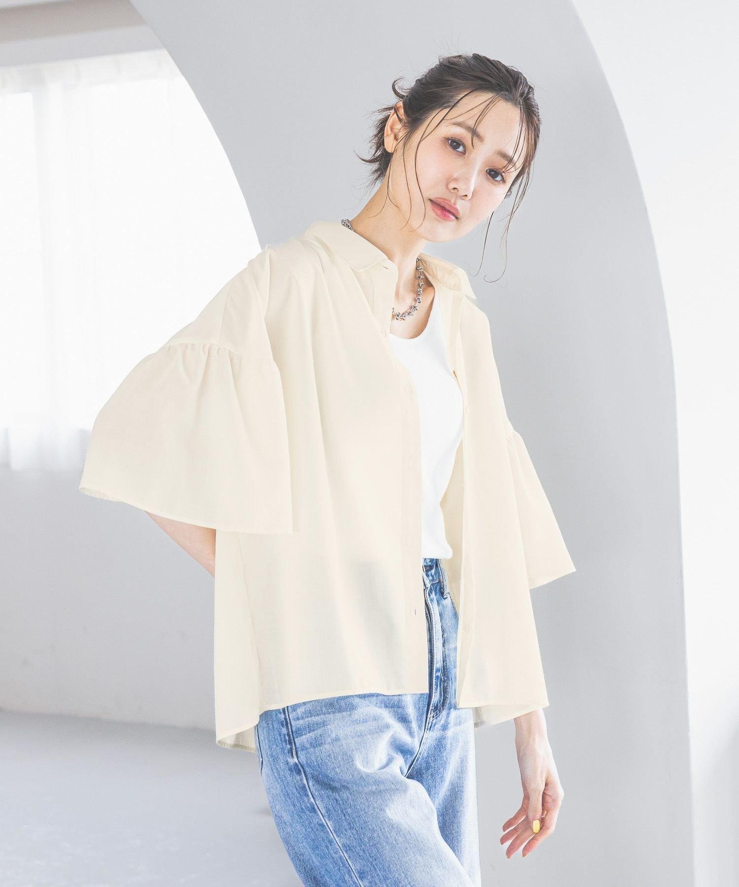 【グローバルワーク/GLOBAL WORK】のイージーケアフレアスリーブシャツ/320545 人気、トレンドファッション・服の通販 founy(ファニー) 　ファッション　Fashion　レディースファッション　Ladies' Fashion Online　トップス・カットソー　Tops/Tshirt　シャツ/ブラウス　Shirts/Blouses　インナー　Inner　サロペット　Overalls　ダウン　Down　デニム　Denim　フレア　Flare　ボトム　Bottom　 other-1|ID: prp329100004548980 ipo3291000000032520219