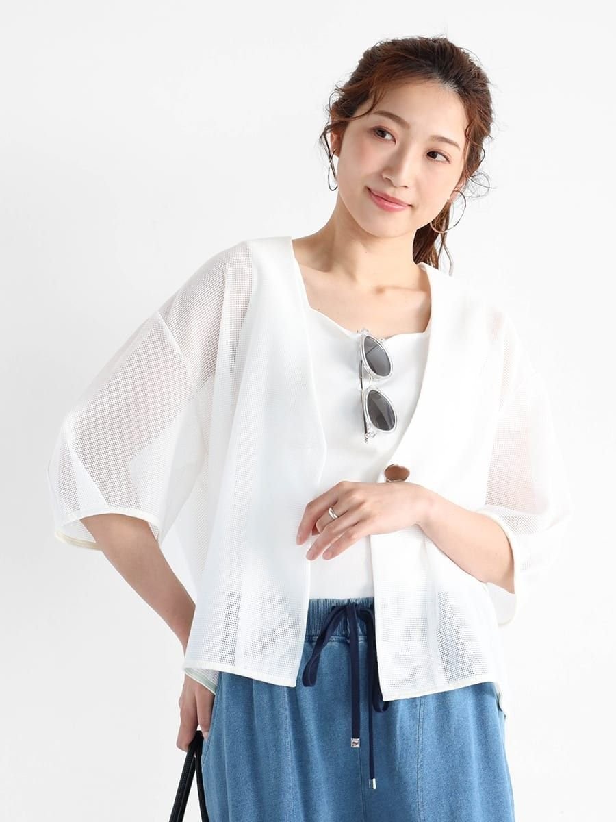 【ヴァン/Vin】のパフスリーブメッシュジャケット インテリア・キッズ・メンズ・レディースファッション・服の通販 founy(ファニー) 　ファッション　Fashion　レディースファッション　WOMEN　アウター　Coat Outerwear　ジャケット　Jackets　インナー　Inner　シルバー　Silver　メッシュ　Mesh　エレガント 上品　Elegant　オフホワイト|ID: prp329100004549059 ipo3291000000032150226