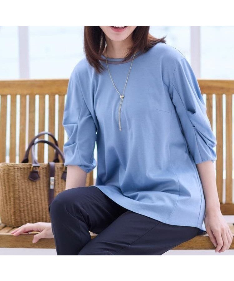 【リフレクト/Reflect】の【夏SALE/接触冷感/洗える】六分袖ジャージプルオーバー インテリア・キッズ・メンズ・レディースファッション・服の通販 founy(ファニー) 　ファッション　Fashion　レディースファッション　Fashion for Women　トップス・カットソー　Cut & Sew Tops　カジュアルプルオーバー・ニットトップス　Pullovers & Knit Tops / Casual Pullovers　オーガンジー　Organza Fabric　シルケット　Silket, Silky Cotton　夏　Summer　洗える　Machine Washable　ブルー|ID: prp329100004549070 ipo3291000000033029216