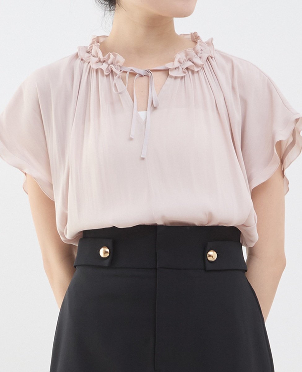 【ティアラ/Tiara】のバイカラーメローブラウス インテリア・キッズ・メンズ・レディースファッション・服の通販 founy(ファニー) 　ファッション　Fashion　レディースファッション　Fashion for Women　トップス・カットソー　Cut & Sew Tops　シャツ・ブラウス・オフィスカジュアル　Elegant Blouses & Button-Ups　フリル　Frill, Ruffle　モノトーン　Monotone, Black and White　リラックス　Relax, Relaxed Fit　エレガント 上品　Elegant　夏　Summer　ピンク|ID: prp329100004549613 ipo3291000000032712570