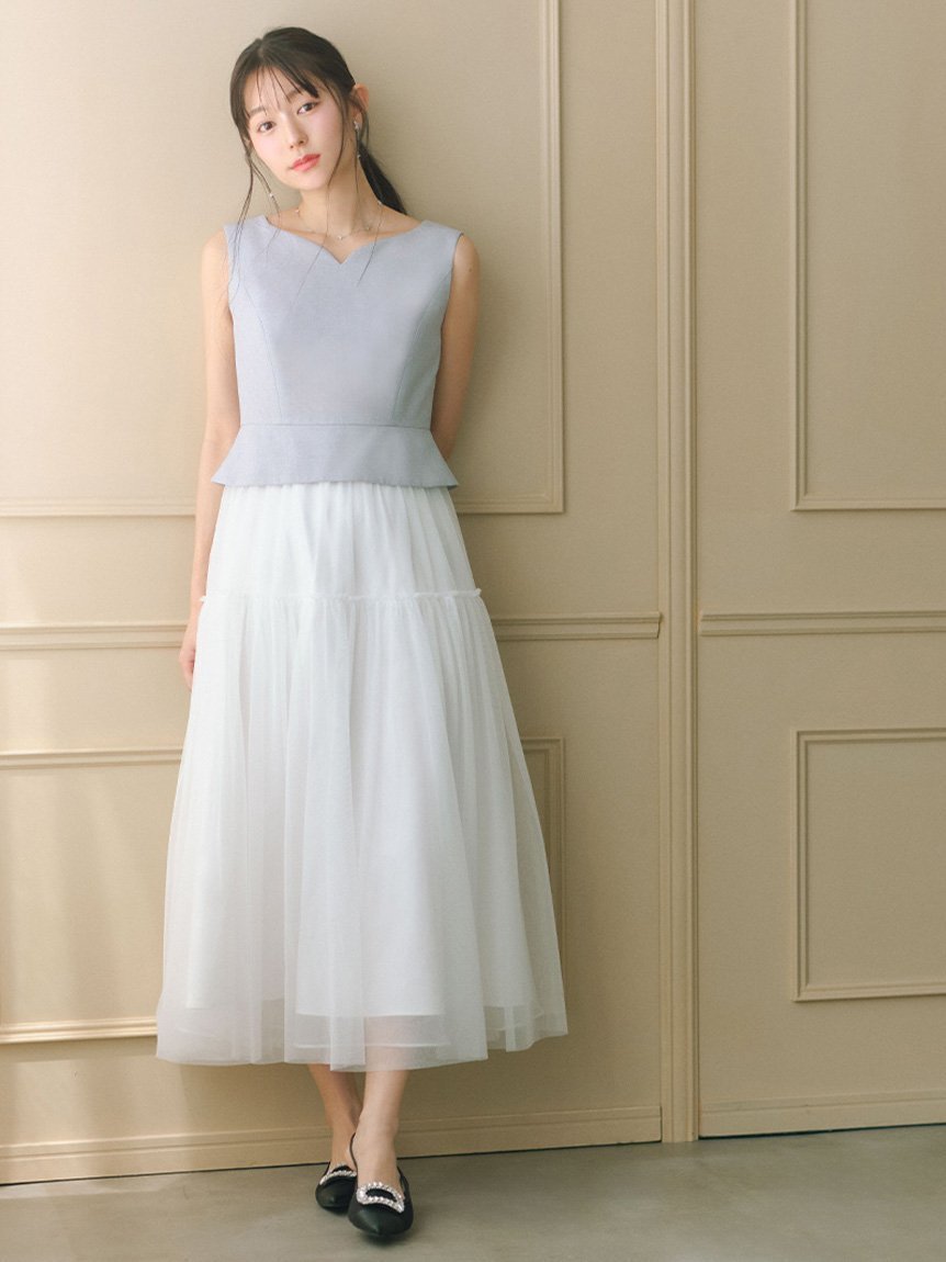 【セルフォード/CELFORD】のハートネックチュールドレス 人気、トレンドファッション・服の通販 founy(ファニー) 　ファッション　Fashion　レディースファッション　Fashion for Women　ワンピース　Dresses　フォーマル・パーティードレス・結婚式用ドレス　Elegant & Casual Dresses　オーガンジー　Organza Fabric　チュール　Tulip, Tulip Motif　デコルテ　Décolleté, Neckline　ドッキング　Docking, Mixed Material　ドレス　Dress, One-Piece　ペプラム　Peplum, Flared Hem　エレガント 上品　Elegant　 other-1|ID: prp329100004549678 ipo3291000000033065666