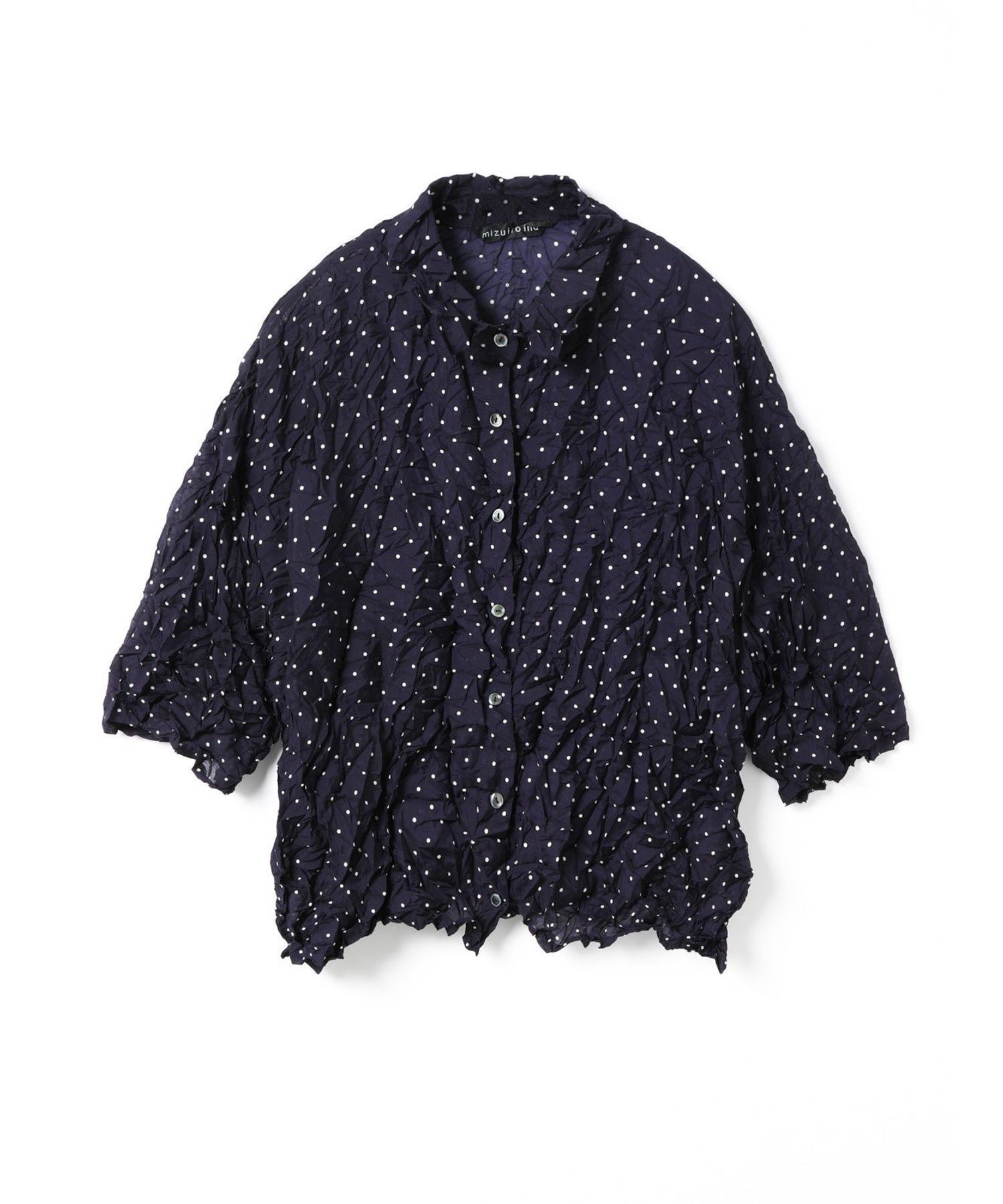 【マーコート/MARcourt】のmizuiro ind ドットキャッチワッシャーシャツ インテリア・キッズ・メンズ・レディースファッション・服の通販 founy(ファニー) 　ファッション　Fashion　レディースファッション　Fashion for Women　トップス・カットソー　Cut & Sew Tops　シャツ・ブラウス・オフィスカジュアル　Elegant Blouses & Button-Ups　オケージョン　Occasion Wear　ドット　Polka Dot, Dot Pattern　ワッシャー　Washer, Crinkled Finish　人気　Popular, Best Seller　ネイビー|ID: prp329100004549681 ipo3291000000032765067